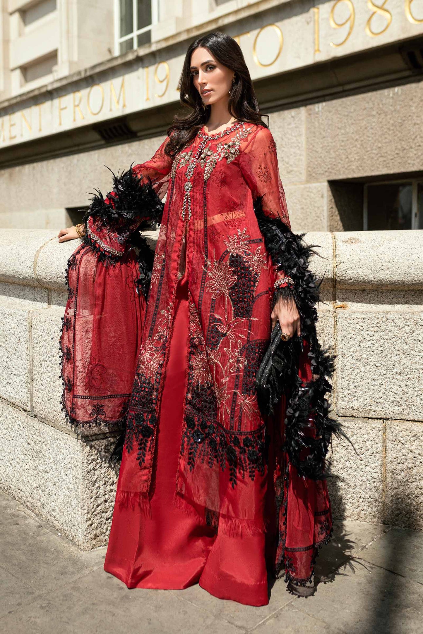 Maria B | 3 Piece Unstitched Embroidered Organza Suit | WF-09-06-Red