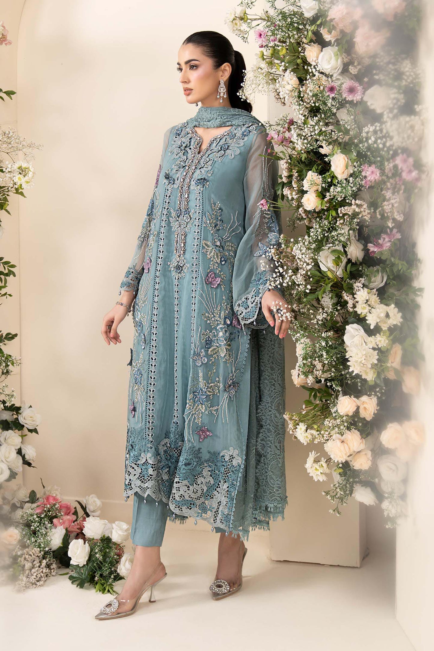 Maria B. | 3 Piece Embroidered Chiffon Suit | MCS-26-106-Slate Blue