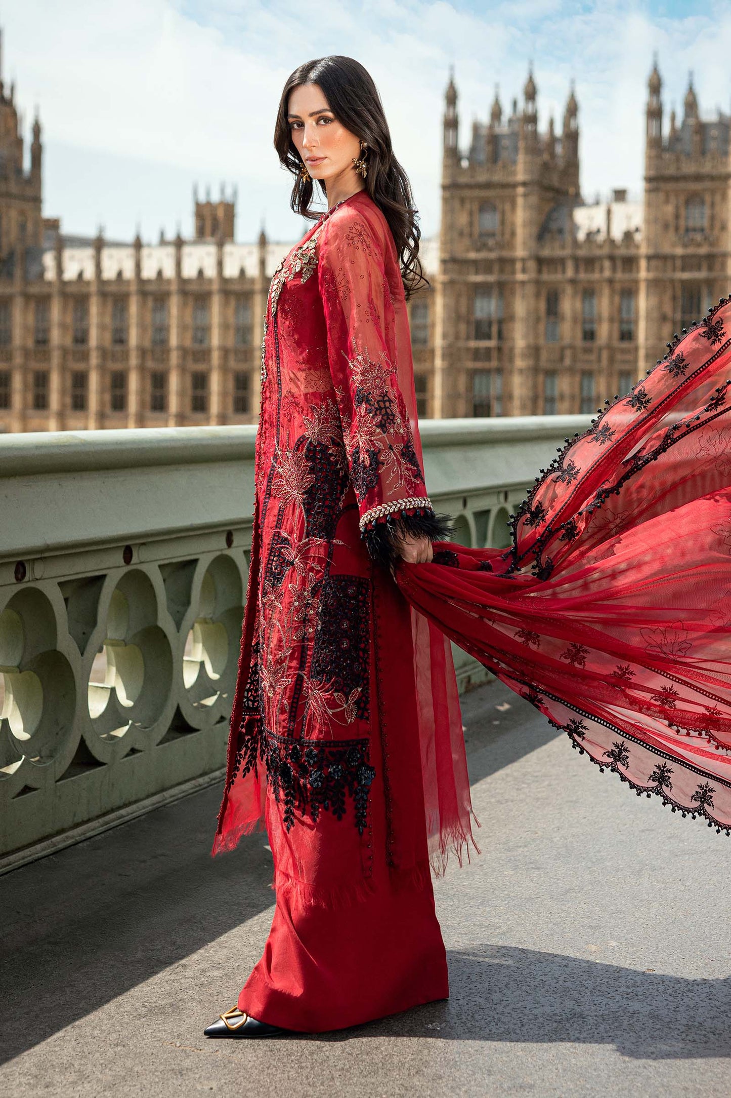 Maria B | 3 Piece Unstitched Embroidered Organza Suit | WF-09-06-Red