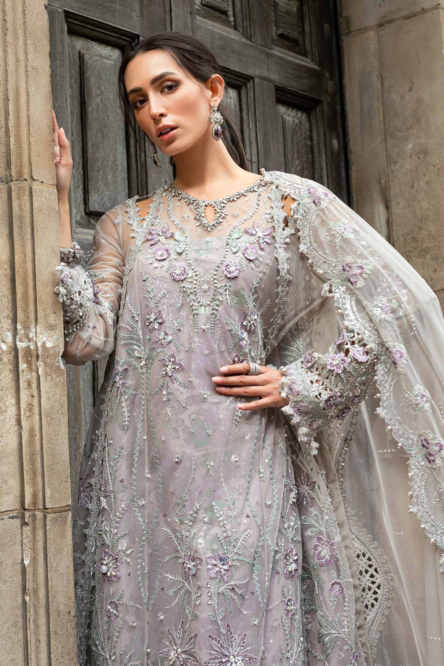 Maria B. | 3 Piece Unstitched Embroidered Net Suit Organza | WF-09-07-Grey