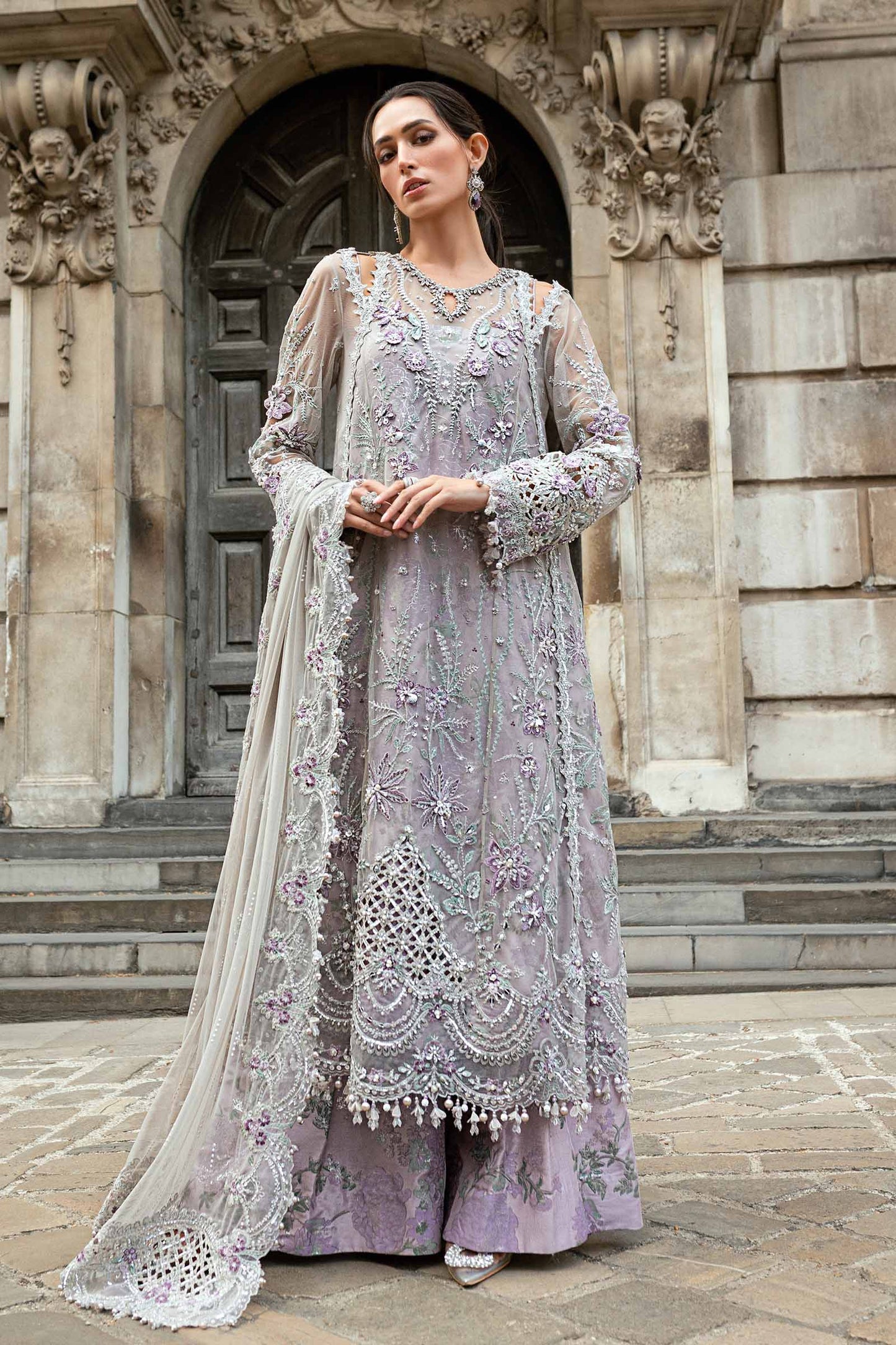 Maria B. | 3 Piece Unstitched Embroidered Net Suit Organza | WF-09-07-Grey