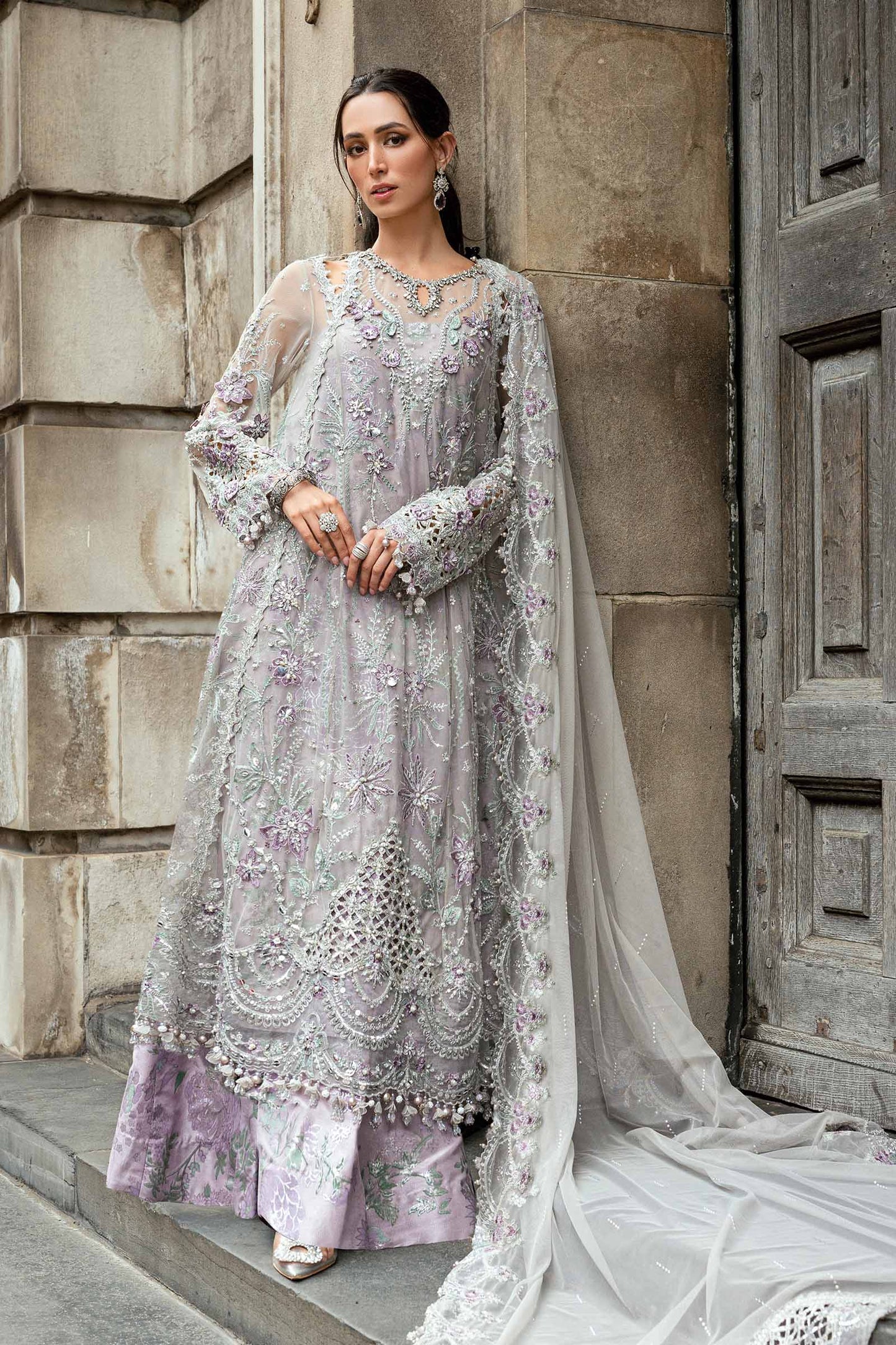 Maria B. | 3 Piece Unstitched Embroidered Net Suit Organza | WF-09-07-Grey