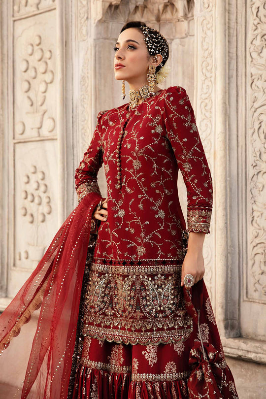 Maria B. | Unstitched Embroidered Cotton Satin Suit | CST-807 - Maroon