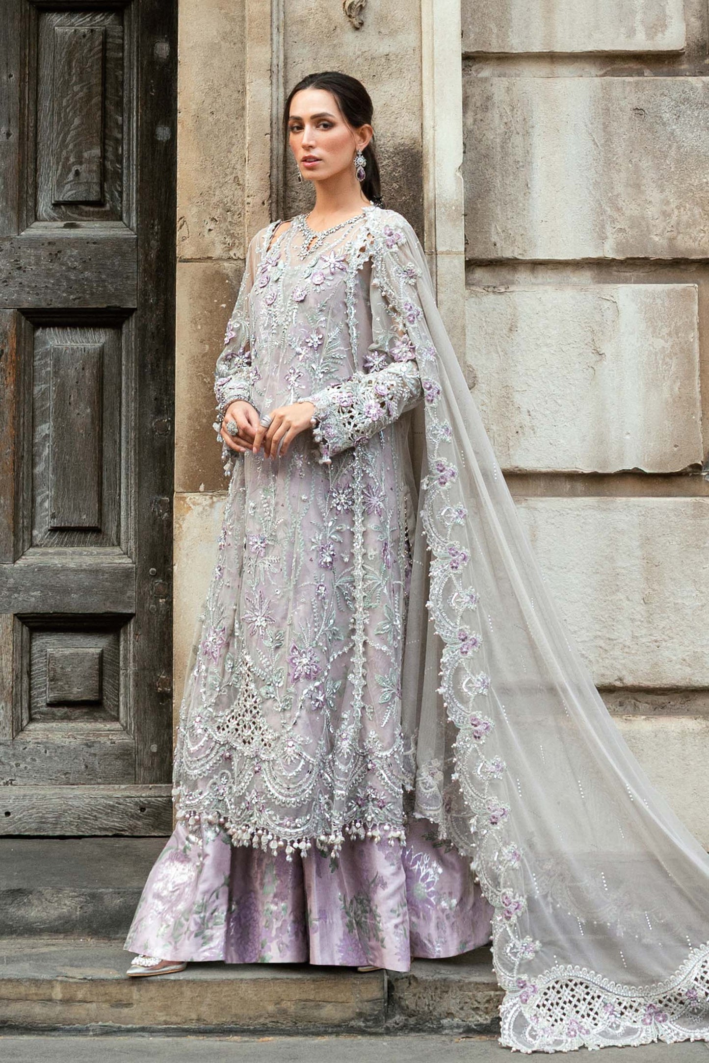 Maria B. | 3 Piece Unstitched Embroidered Net Suit Organza | WF-09-07-Grey