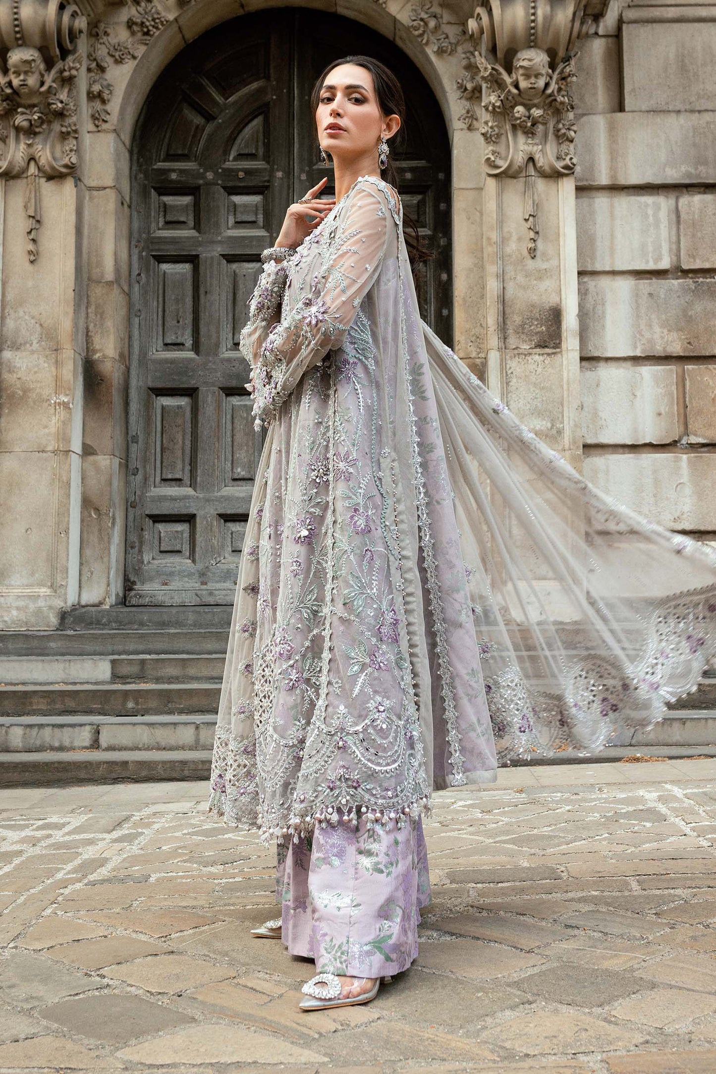 Maria B. | 3 Piece Unstitched Embroidered Net Suit Organza | WF-09-07-Grey