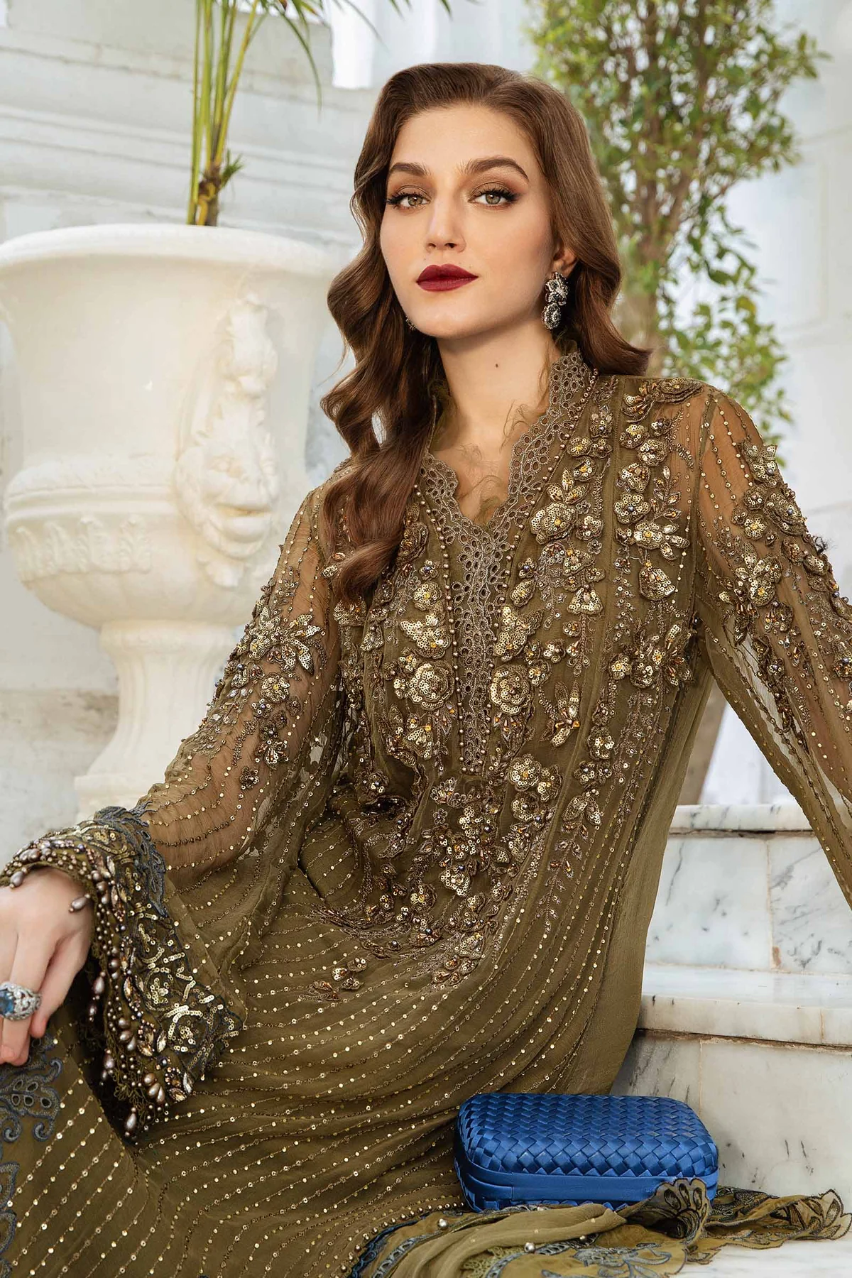 Maria B. | Unstitched Embroidered Chiffon with Organza Dupatta | D8