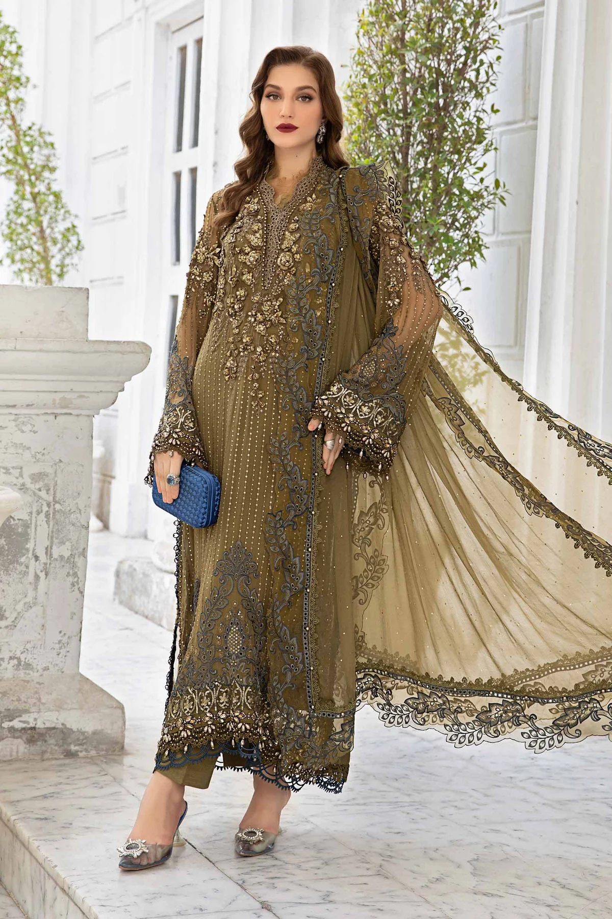 Maria B. | Unstitched Embroidered Chiffon with Organza Dupatta | D8