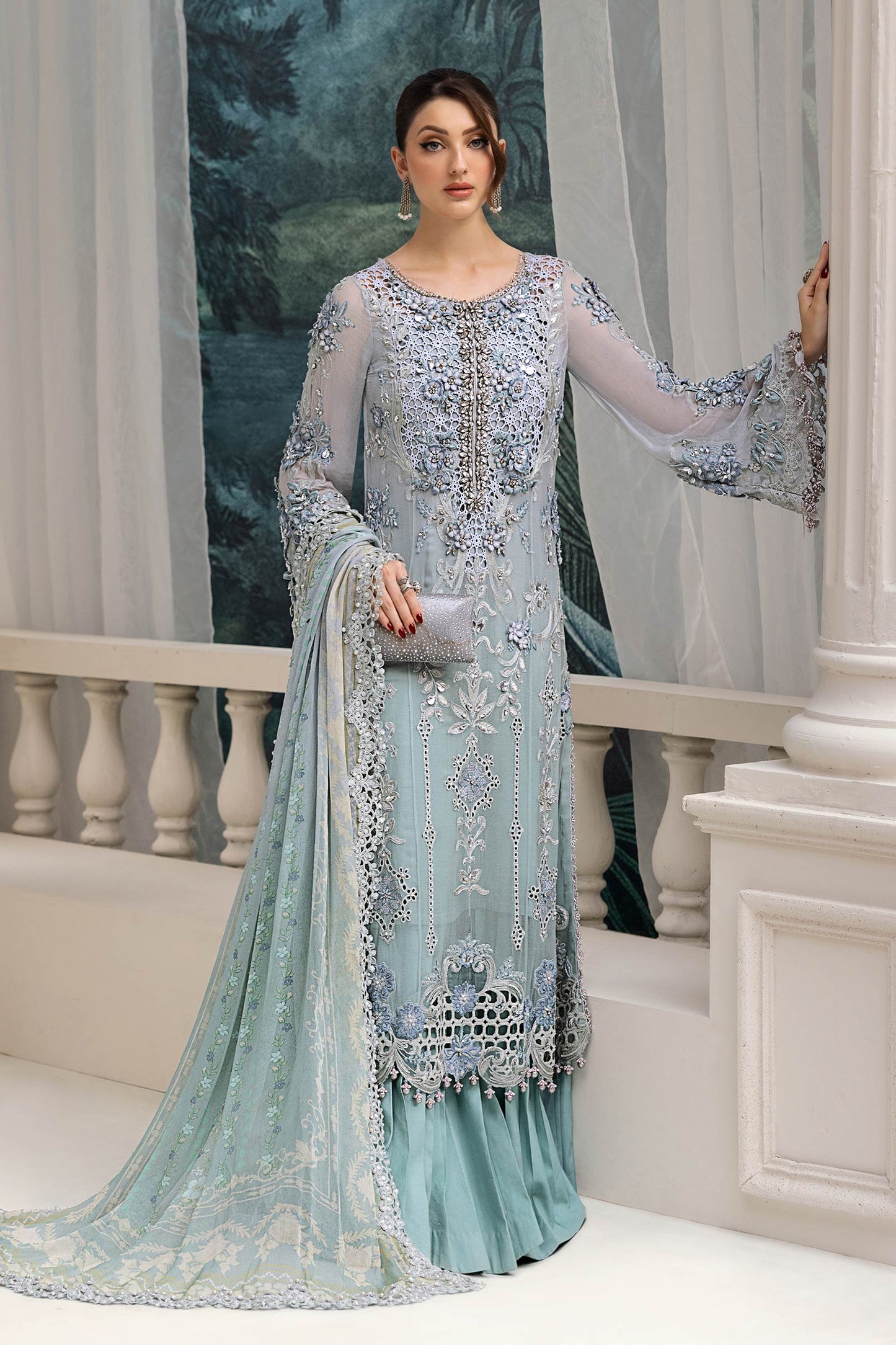 Maria B. | 3 Piece Unstitched Embroidered Chiffon Suit | MPC-25-108