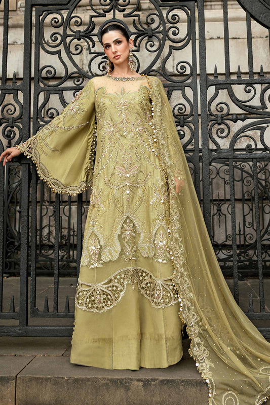Maria B. | 3 Piece Unstitched Embroidered Raw Silk Suit | WF-09-08-Olive Green