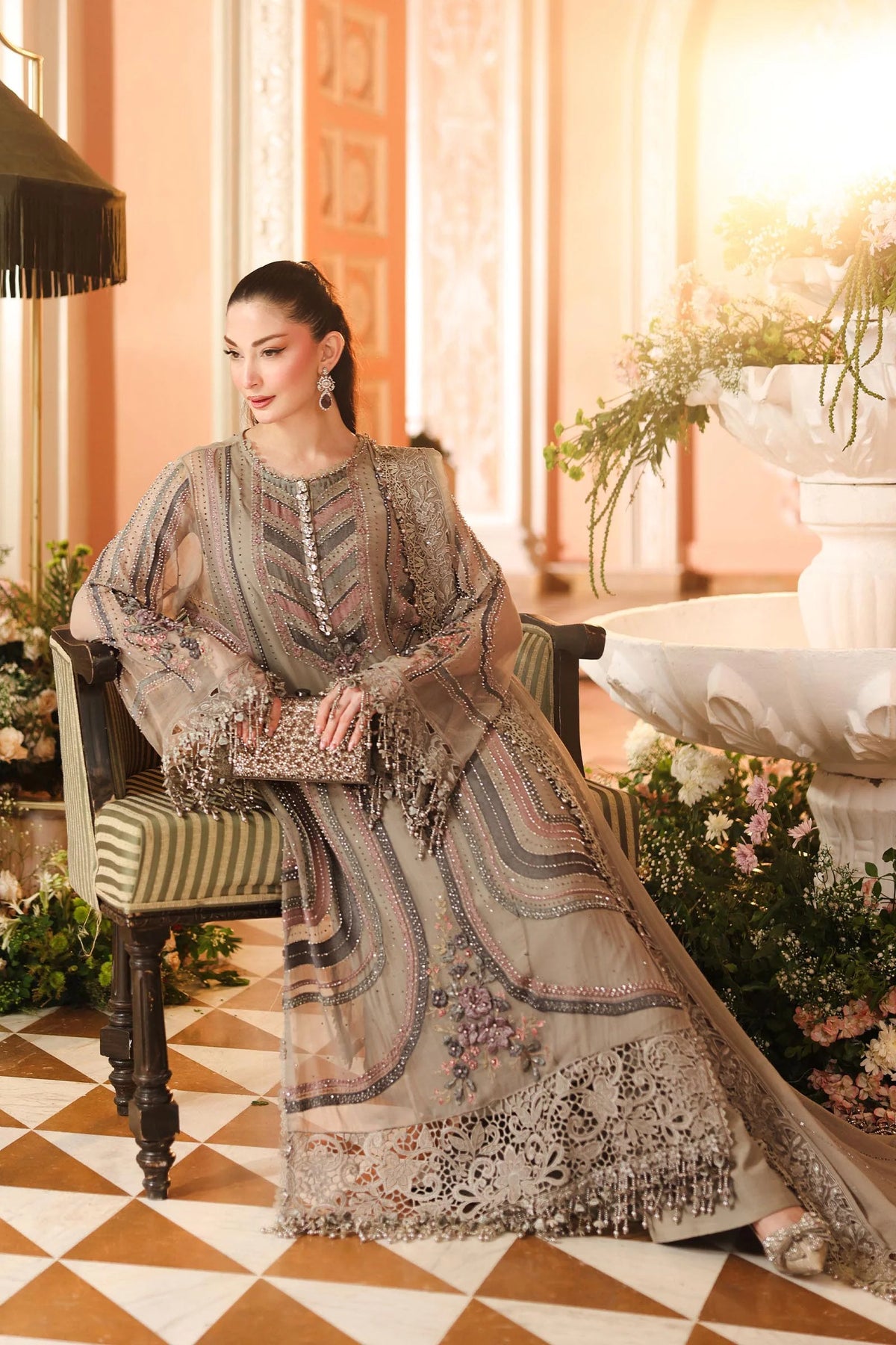 Maria B. | 3 Piece Unstitched Embroidered Chiffon | MPC-26-201-Antique Grey