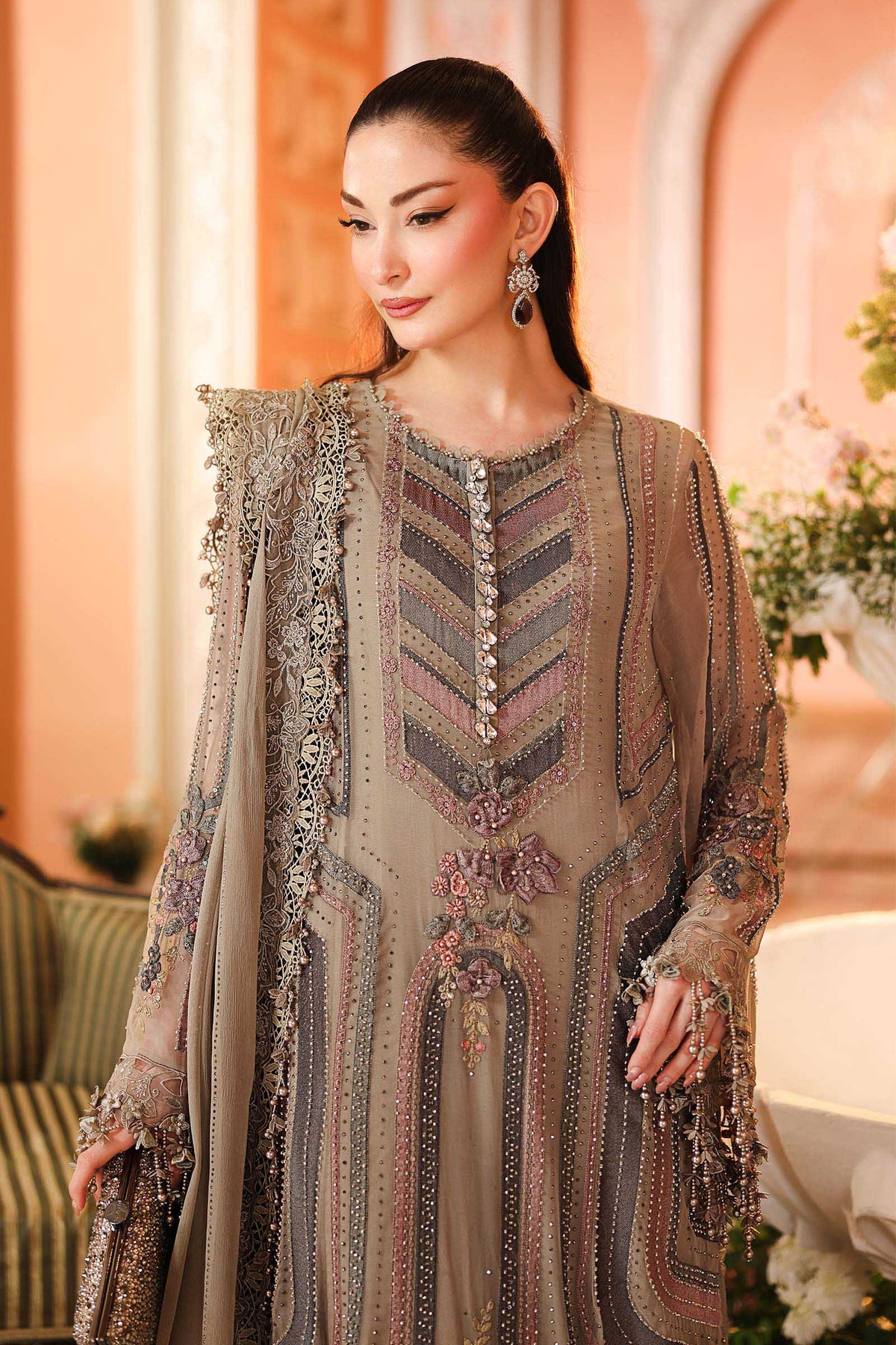 Maria B. | 3 Piece Unstitched Embroidered Chiffon | MPC-26-201-Antique Grey