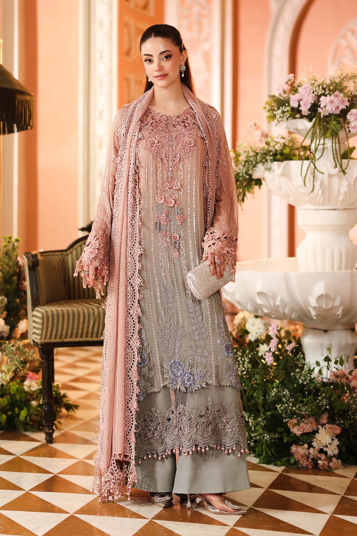 Maria B. | 3 Piece Unstitched Embroidered Chiffon | MPC-26-202-Ombre Blossom