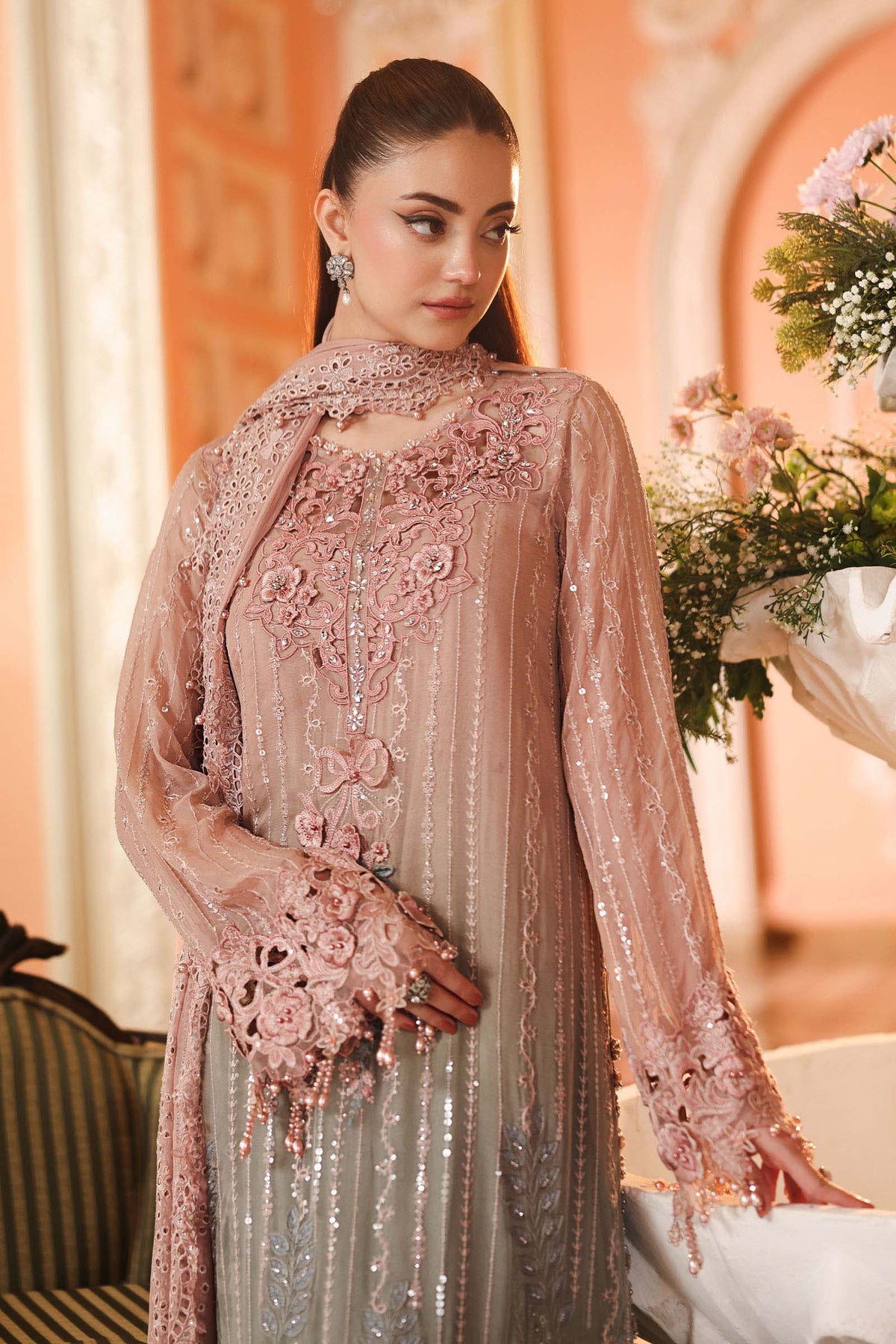 Maria B. | 3 Piece Unstitched Embroidered Chiffon | MPC-26-202-Ombre Blossom
