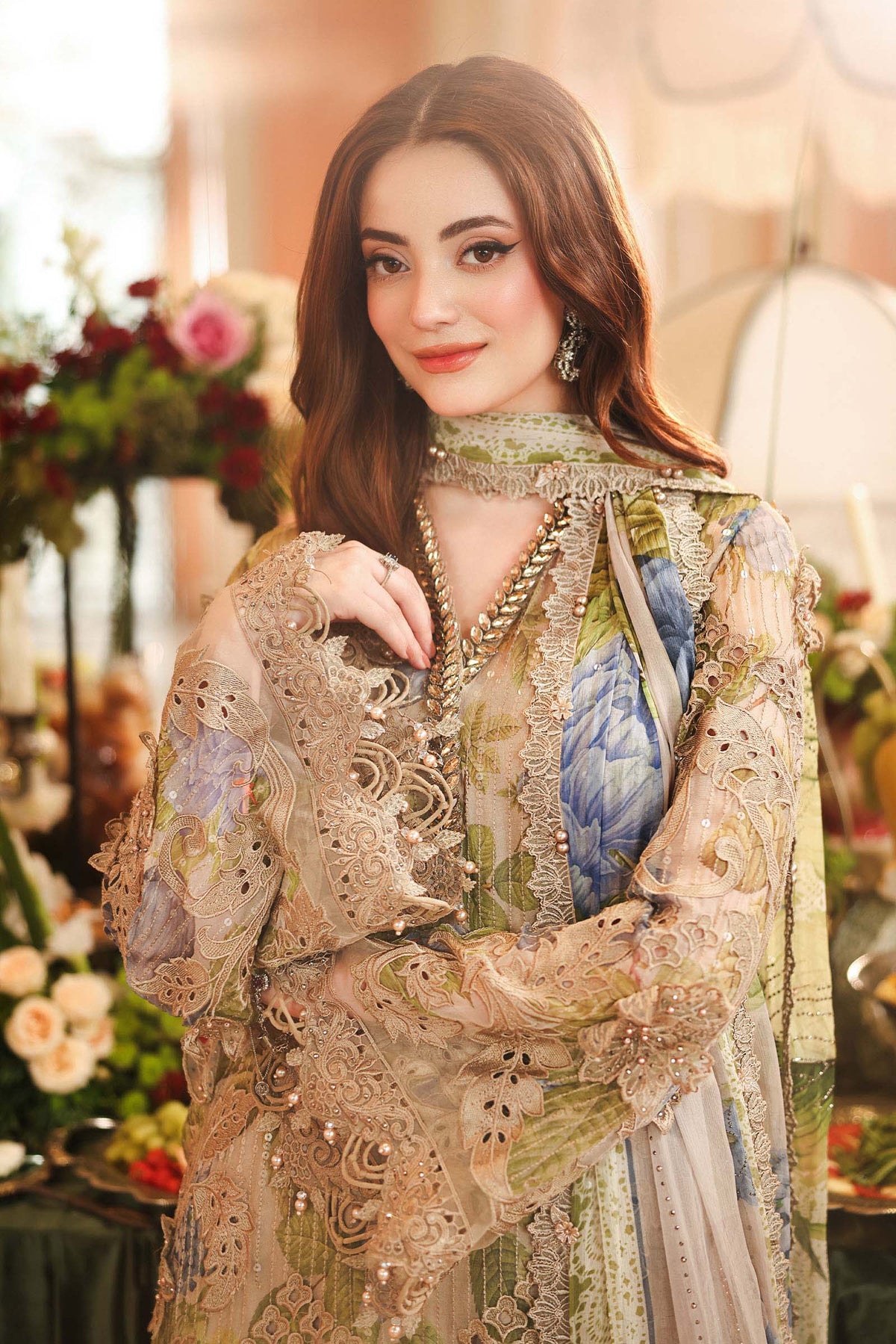 Maria B. | 3 Piece Unstitched Embroidered Chiffon | MPC-26-203-Warm Beige