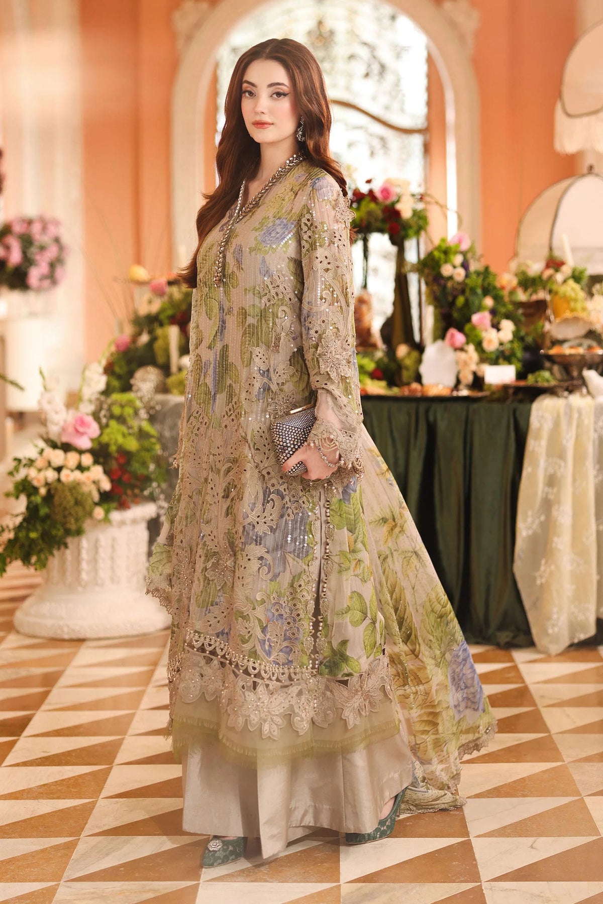 Maria B. | 3 Piece Unstitched Embroidered Chiffon | MPC-26-203-Warm Beige
