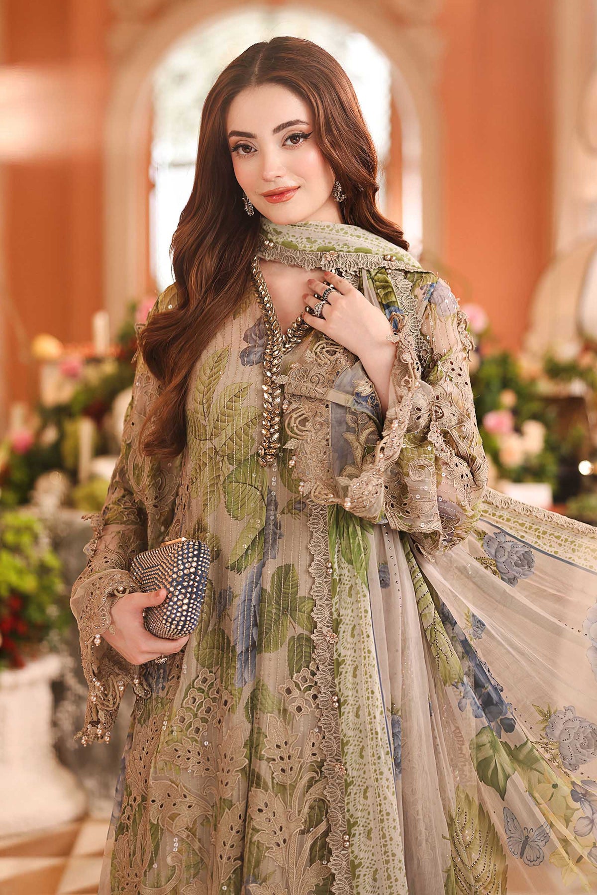 Maria B. | 3 Piece Unstitched Embroidered Chiffon | MPC-26-203-Warm Beige