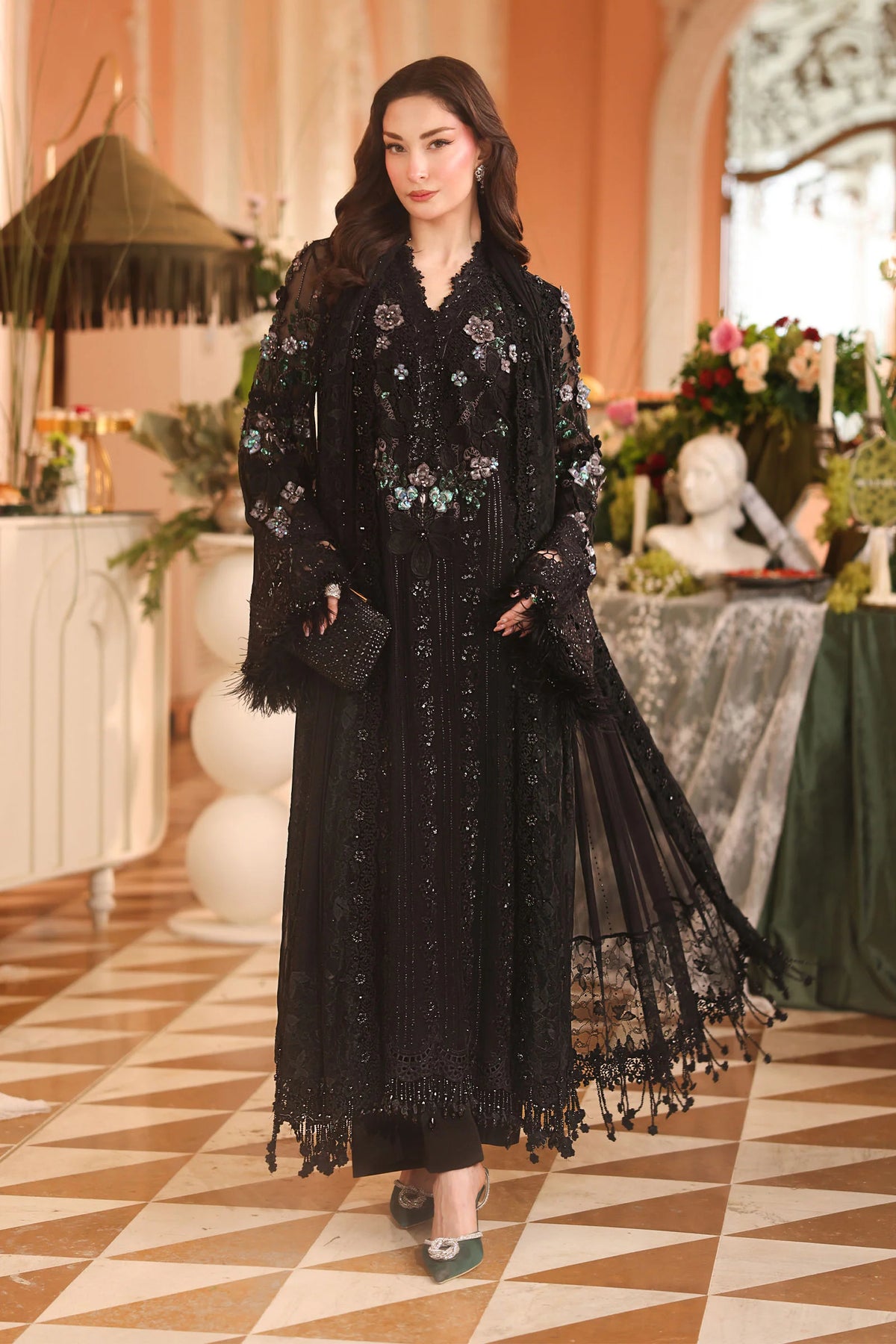 Maria B. | 3 Piece Unstitched Embroidered Chiffon | MPC-26-204-Black