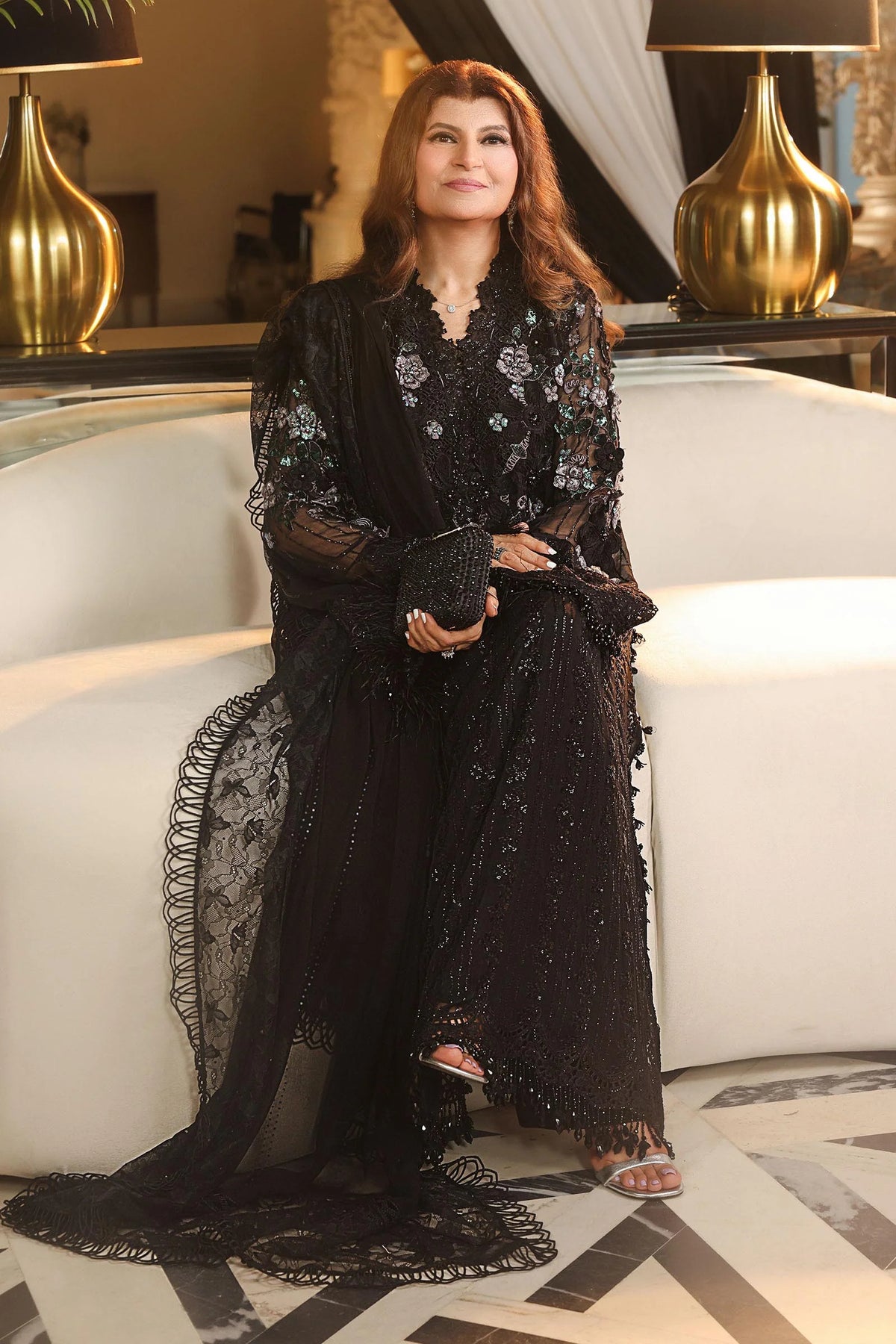 Maria B. | 3 Piece Unstitched Embroidered Chiffon | MPC-26-204-Black