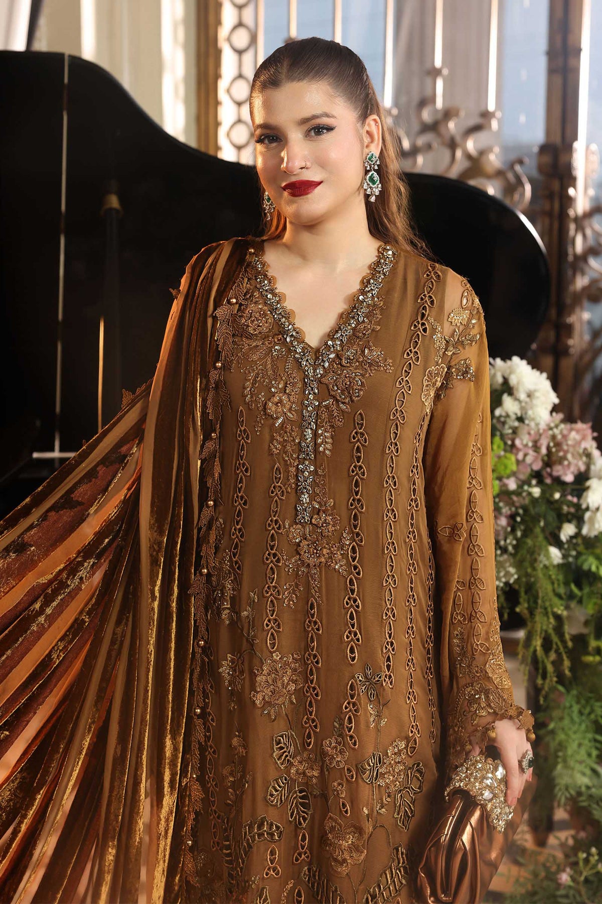 Maria B. |  3 Piece Unstitched Embroidered Chiffon | MPC-26-205-Mustard