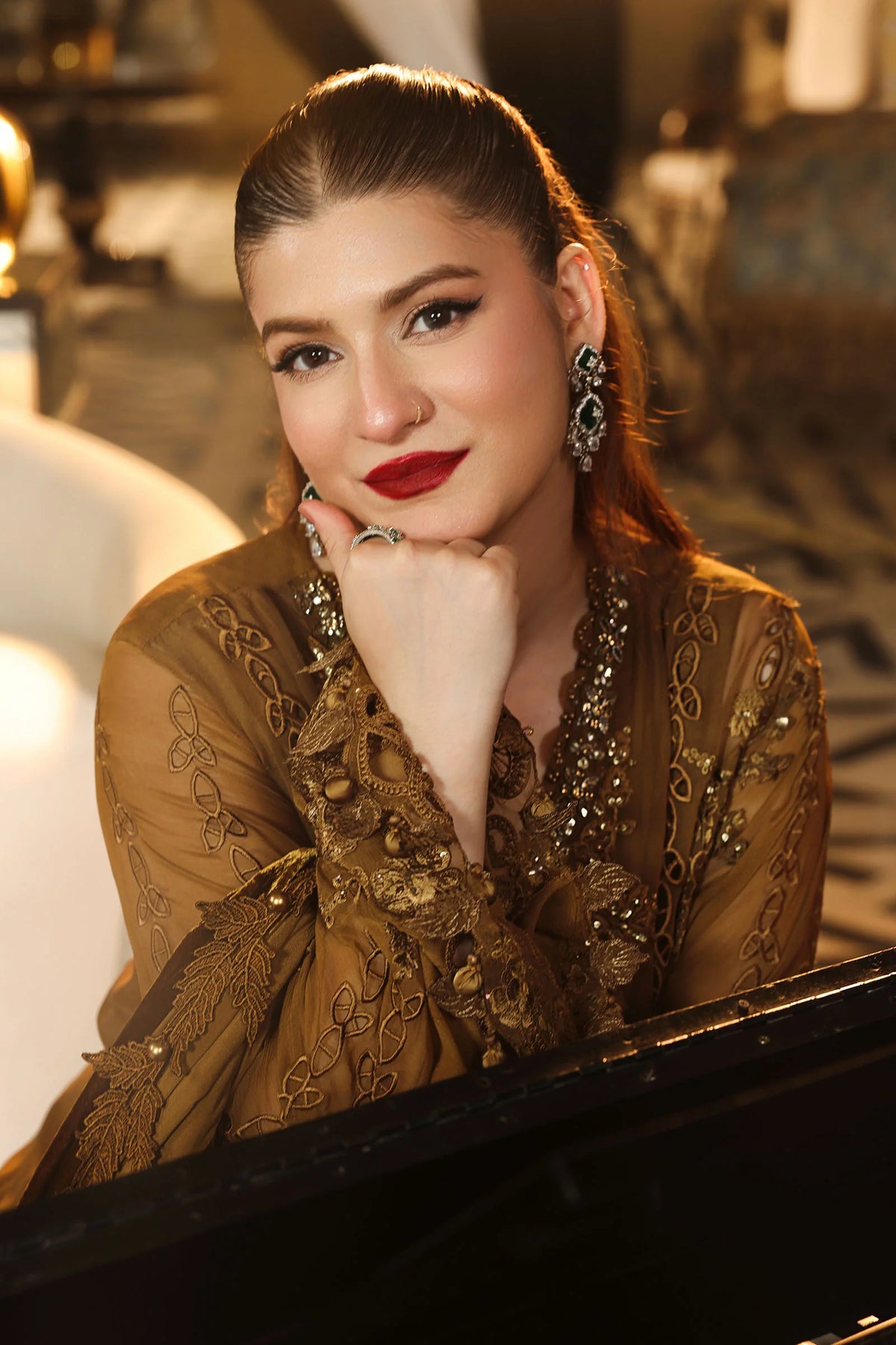 Maria B. |  3 Piece Unstitched Embroidered Chiffon | MPC-26-205-Mustard