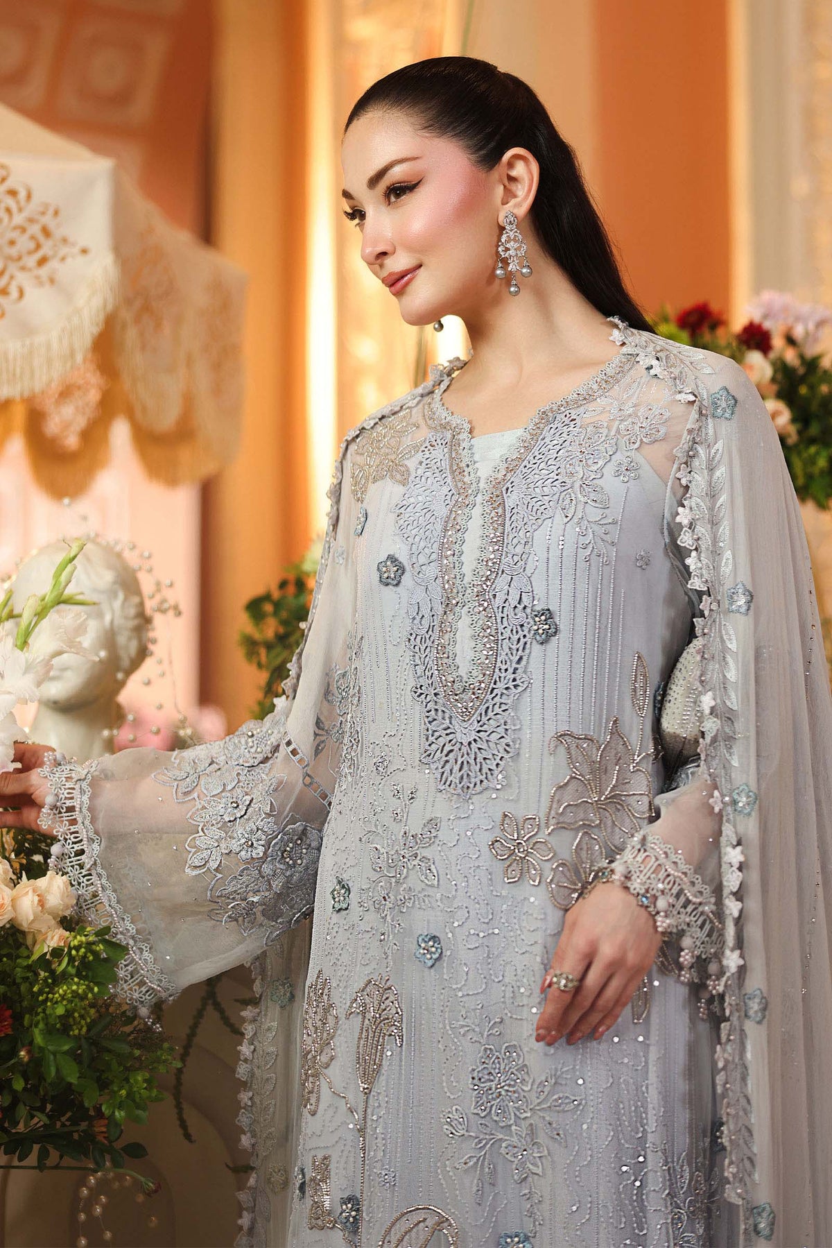 Maria B. | 3 Piece Unstitched Embroidered Chiffon | MPC-26-206-Muted Blue