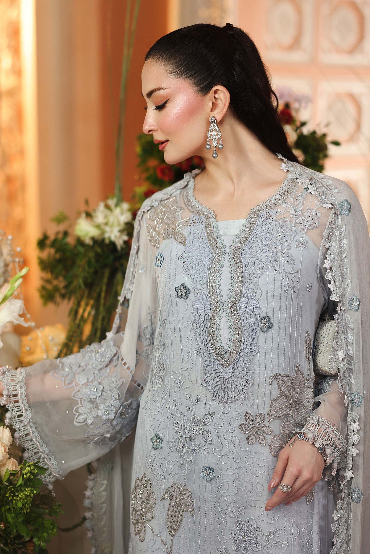 Maria B. | 3 Piece Unstitched Embroidered Chiffon | MPC-26-206-Muted Blue