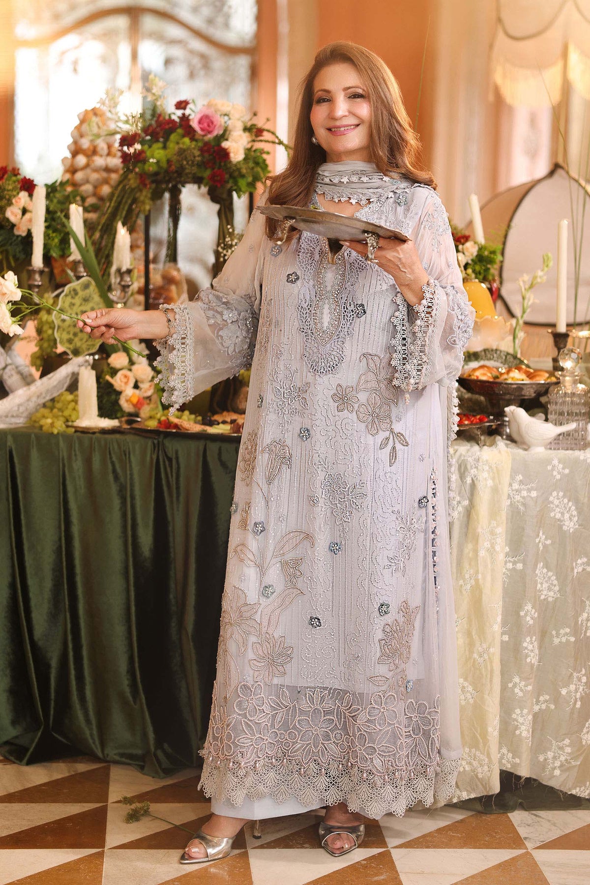 Maria B. | 3 Piece Unstitched Embroidered Chiffon | MPC-26-206-Muted Blue