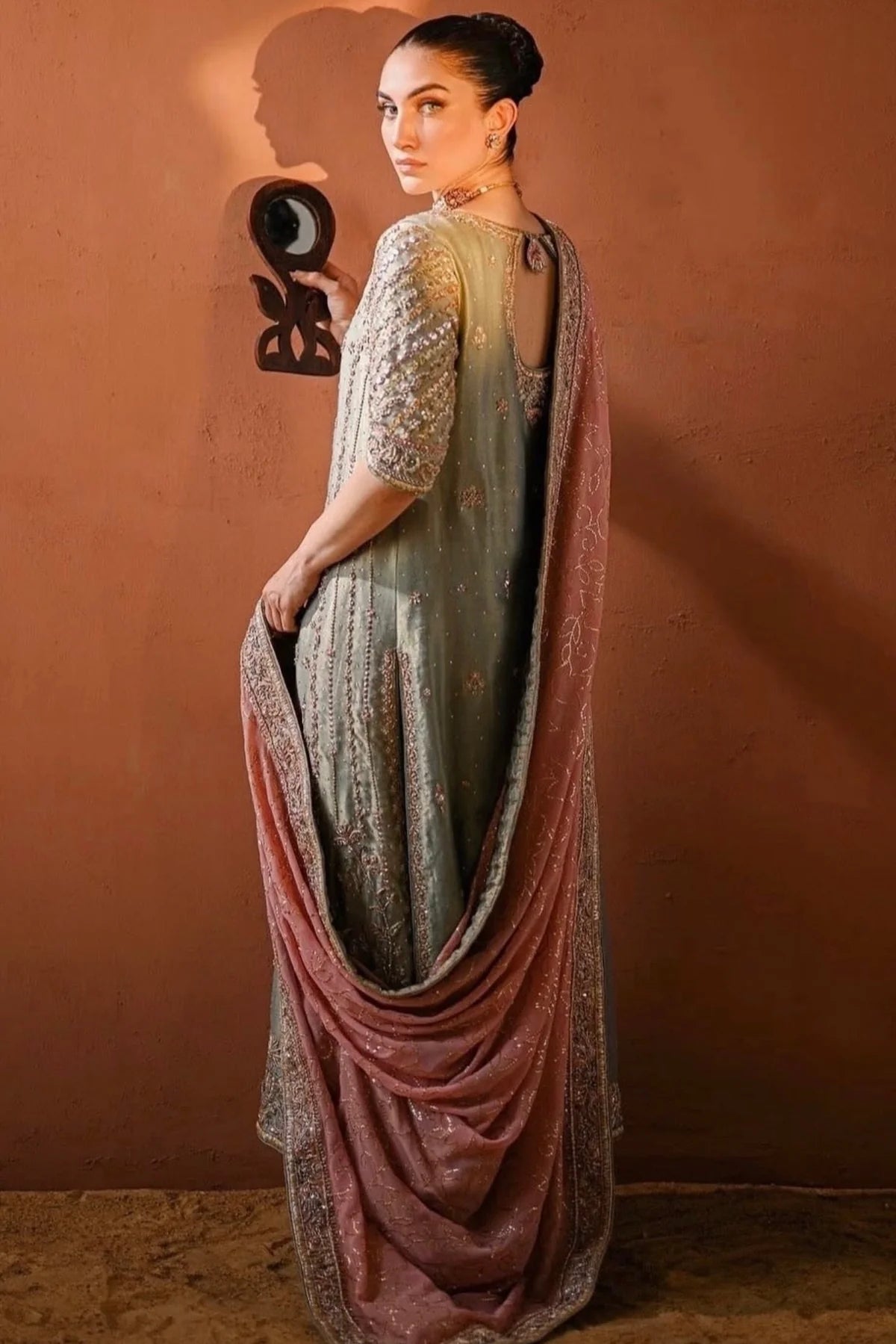 Shagna | 3 Piece Unstitched Embroidered Tussle Silk | Mint Green & Pastel