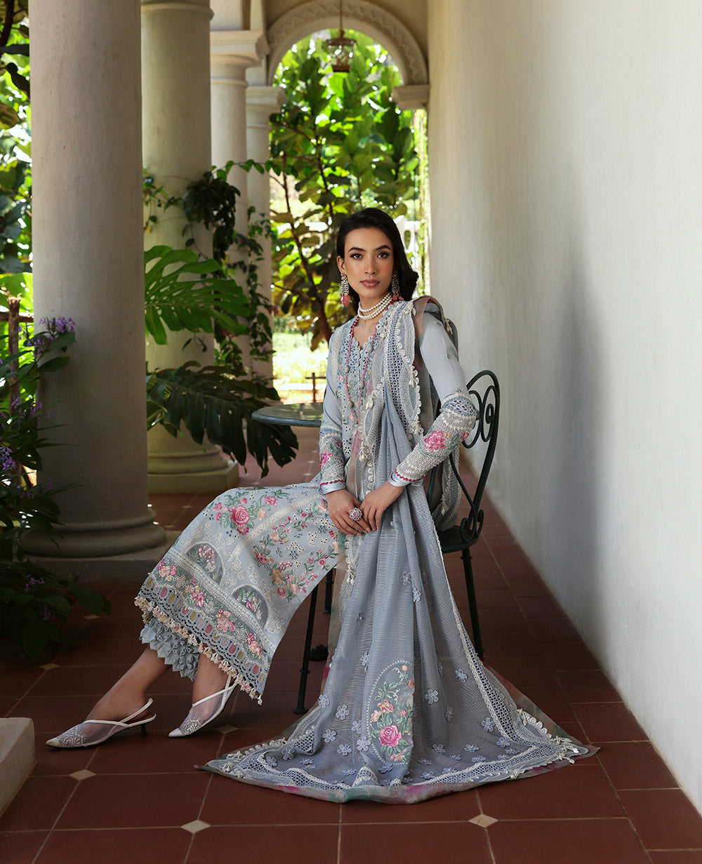 Republic Womens Wear | 3 Piece Unstitched Embroidered Lawn | D7-B Hoor