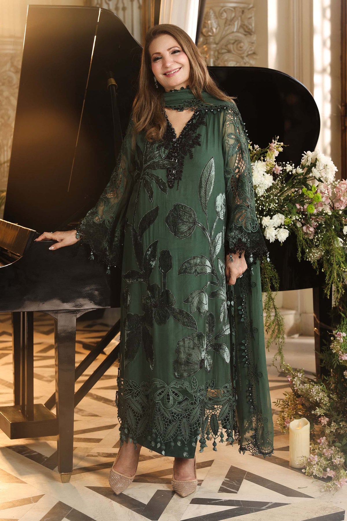 Maria B. | 3 Piece Unstitched Embroidered Chiffon | MPC-26-207-Pine Green