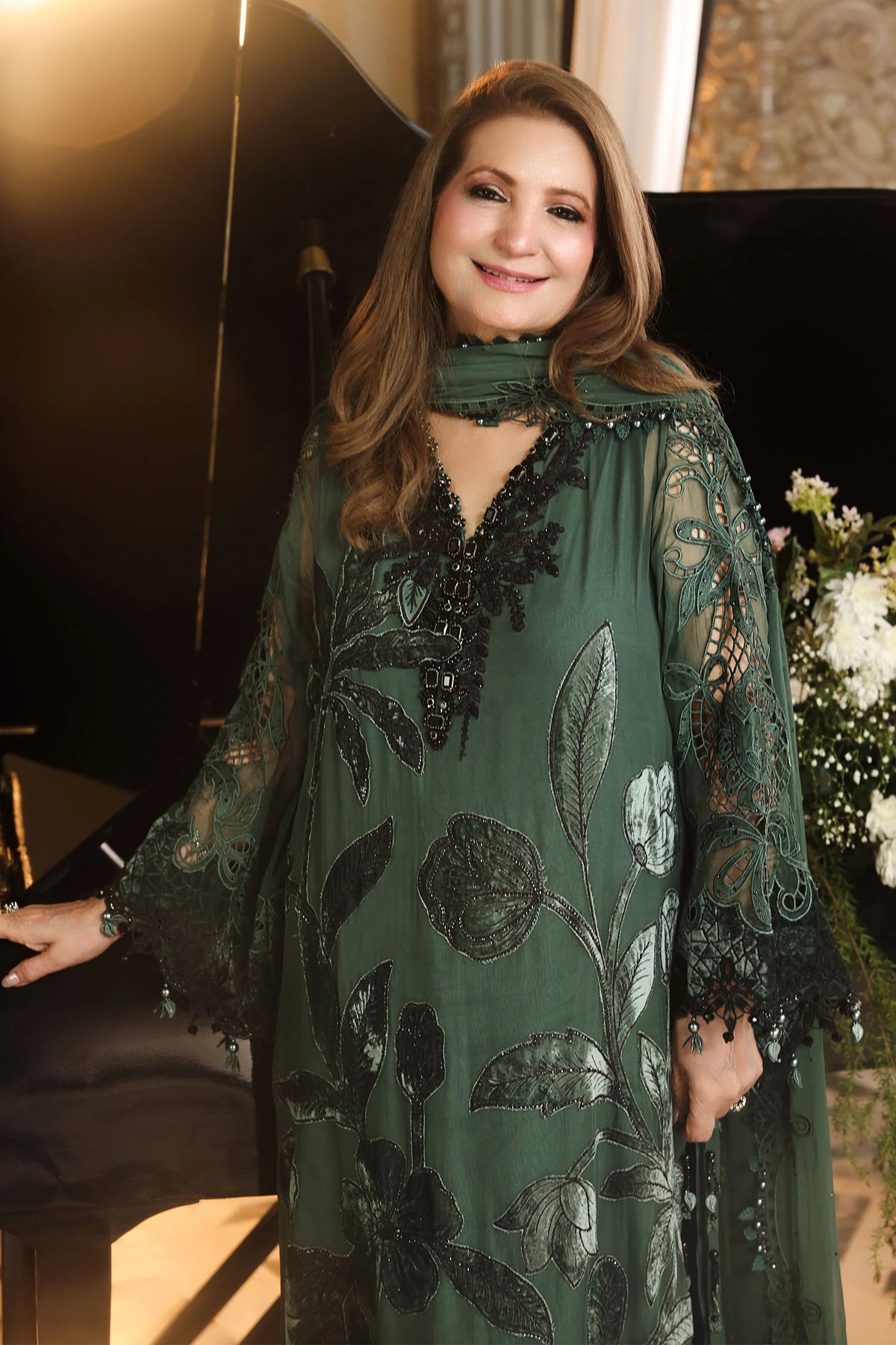 Maria B. | 3 Piece Unstitched Embroidered Chiffon | MPC-26-207-Pine Green