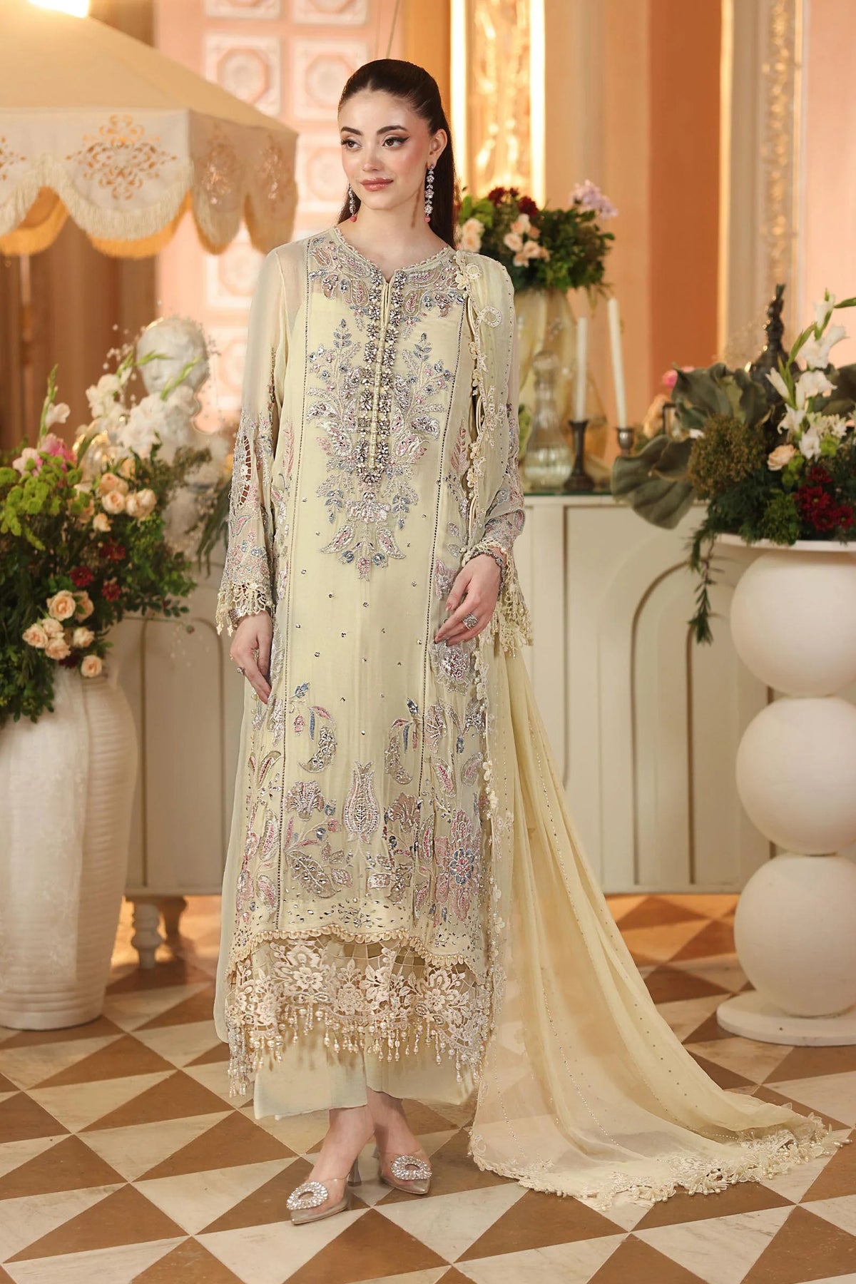 Maria B. | 3 Piece Unstitched Embroidered Chiffon Article | MPC-26-208-Pastle Sunshine