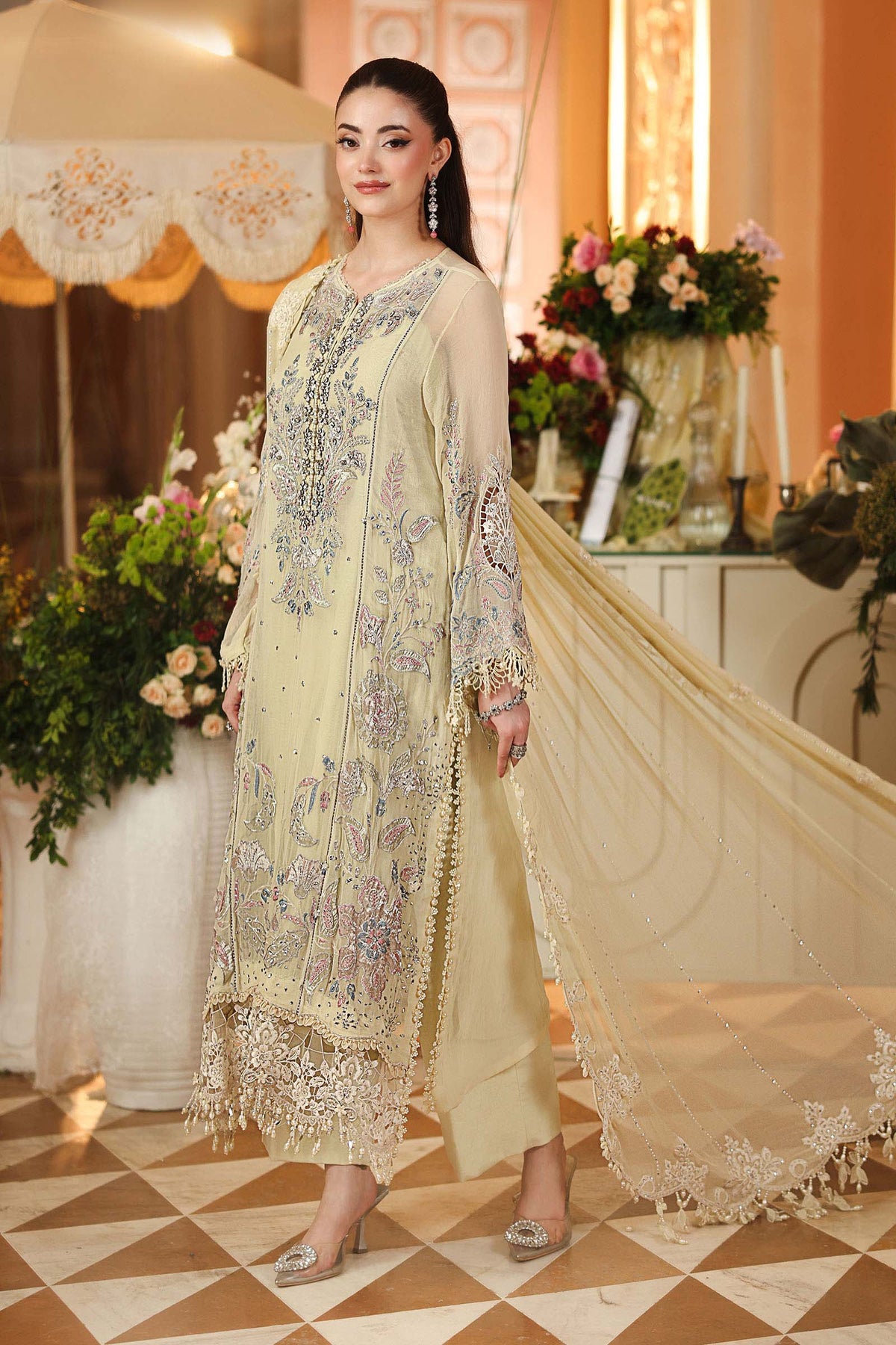 Maria B. | 3 Piece Unstitched Embroidered Chiffon Article | MPC-26-208-Pastle Sunshine