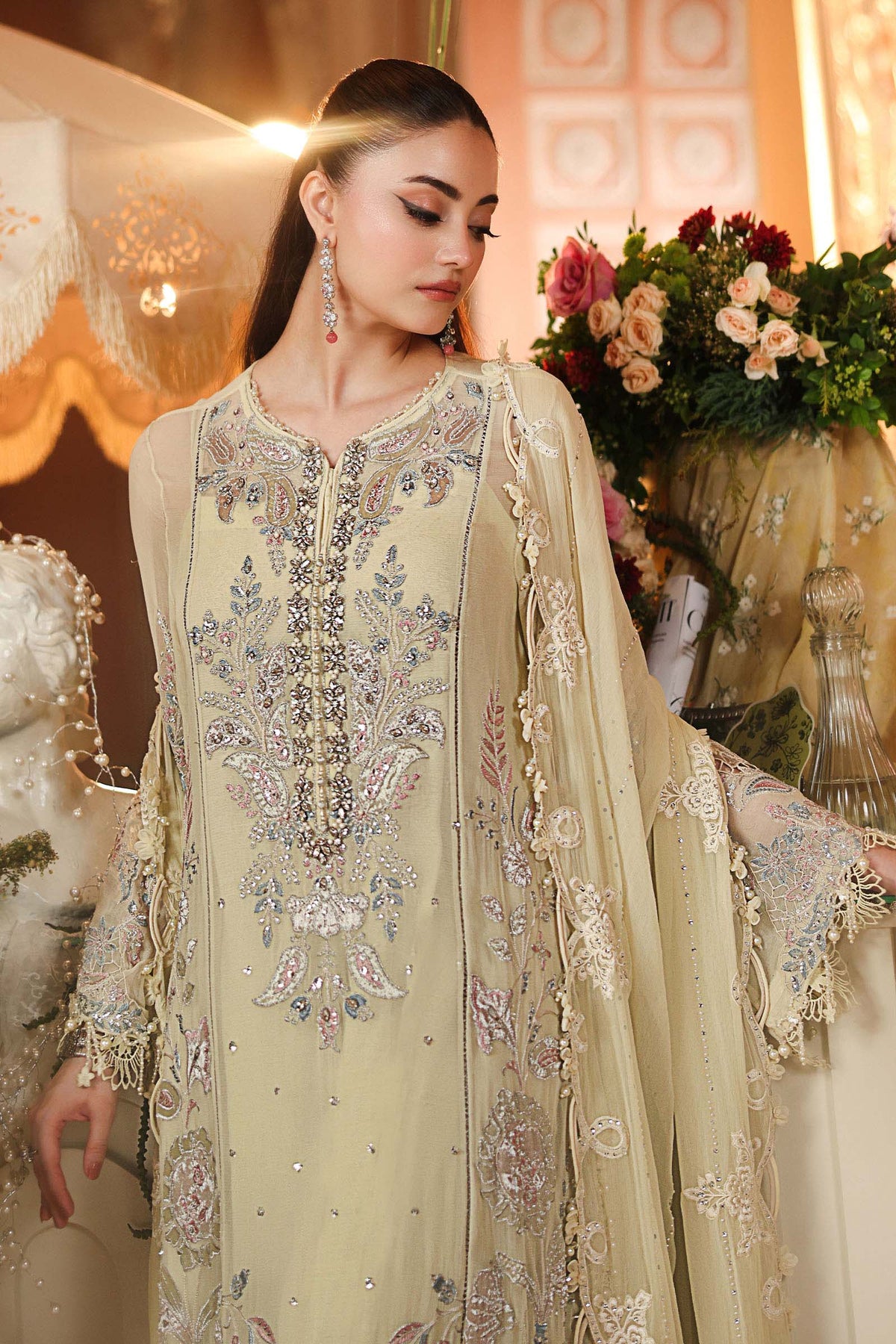 Maria B. | 3 Piece Unstitched Embroidered Chiffon Article | MPC-26-208-Pastle Sunshine