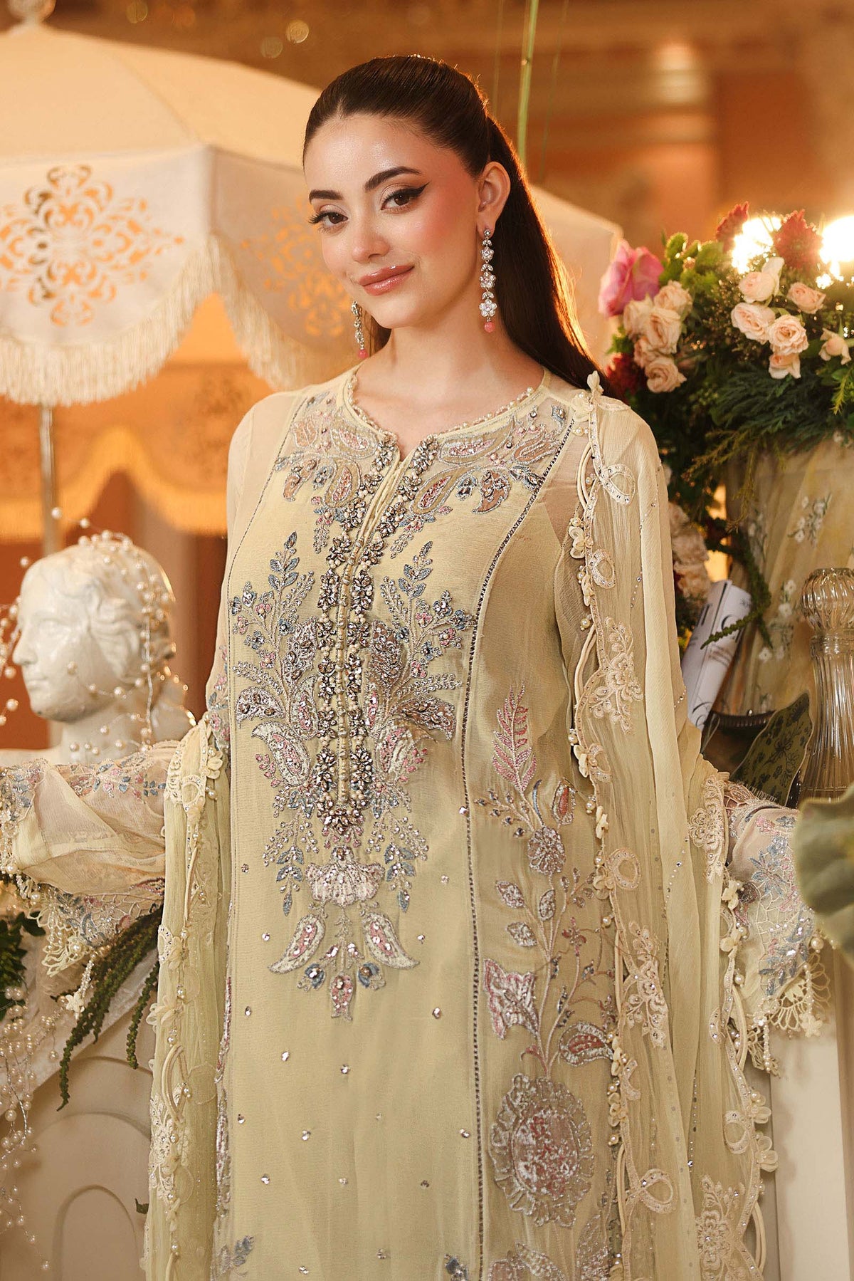 Maria B. | 3 Piece Unstitched Embroidered Chiffon Article | MPC-26-208-Pastle Sunshine