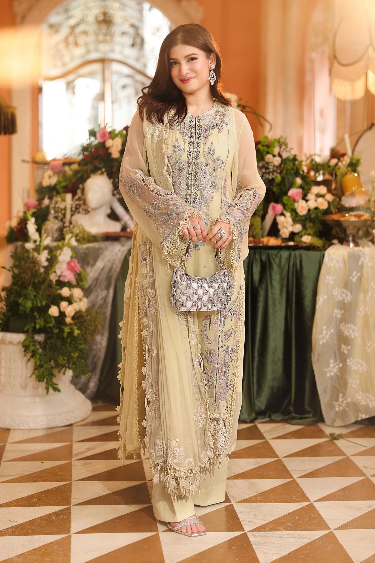 Maria B. | 3 Piece Unstitched Embroidered Chiffon Article | MPC-26-208-Pastle Sunshine