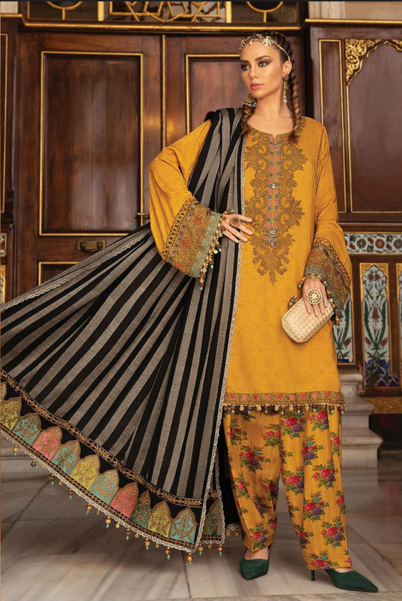 Maria B. | 3 Piece Unstitched Embroidered Lawn DL-909 | Mustard