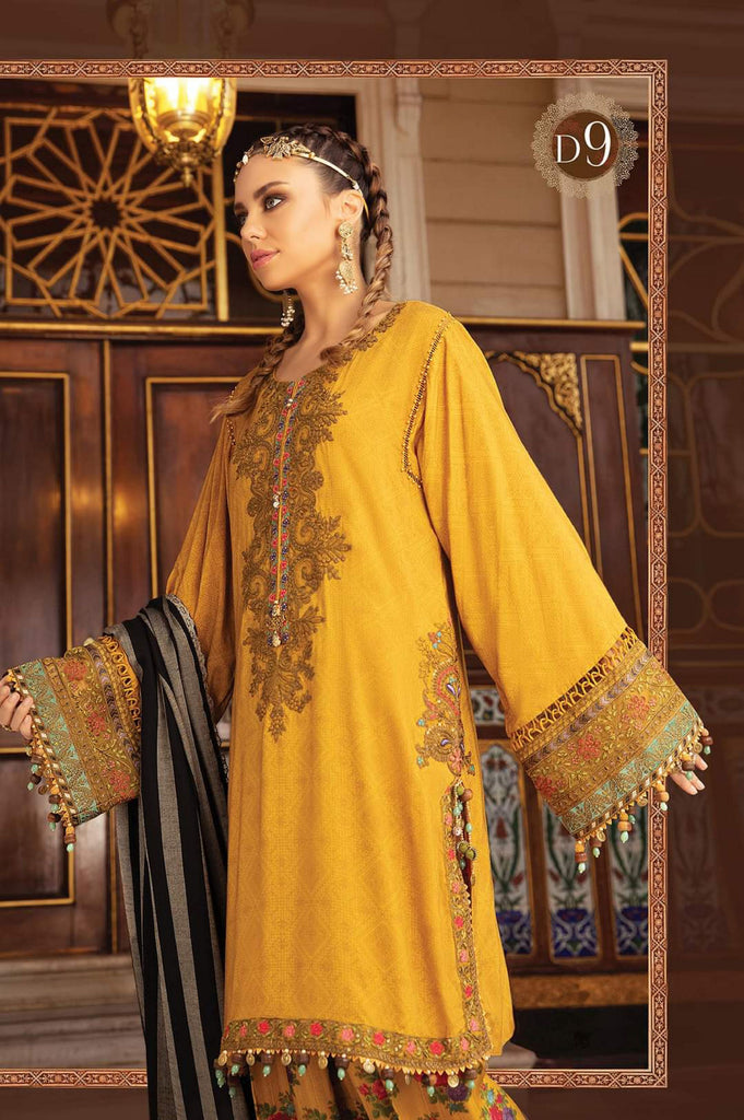 Maria B. | 3 Piece Unstitched Embroidered Lawn DL-909 | Mustard