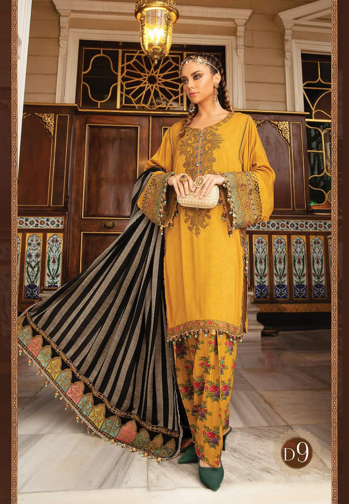 Maria B. | 3 Piece Unstitched Embroidered Lawn DL-909 | Mustard
