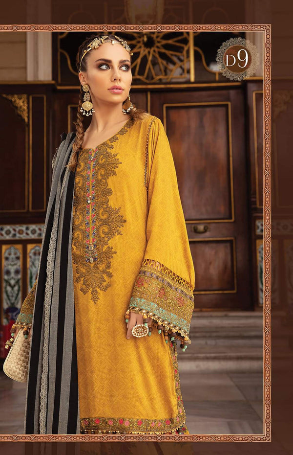 Maria B. | 3 Piece Unstitched Embroidered Lawn DL-909 | Mustard