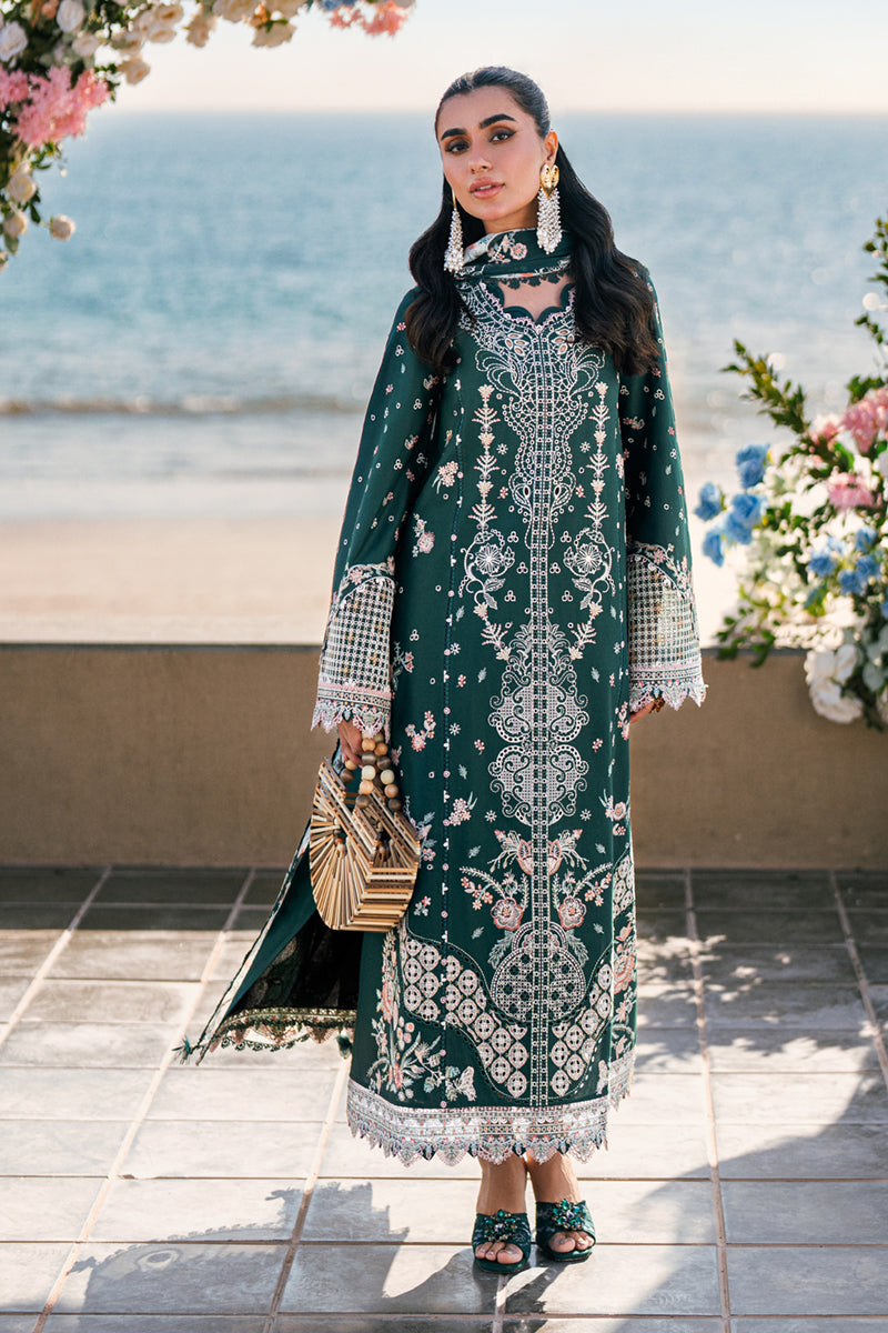 Qalamkar | 3 Piece Unstitched Chikankari Embroidered Lawn with Chiffon Dupatta | FK-13 ELIZA