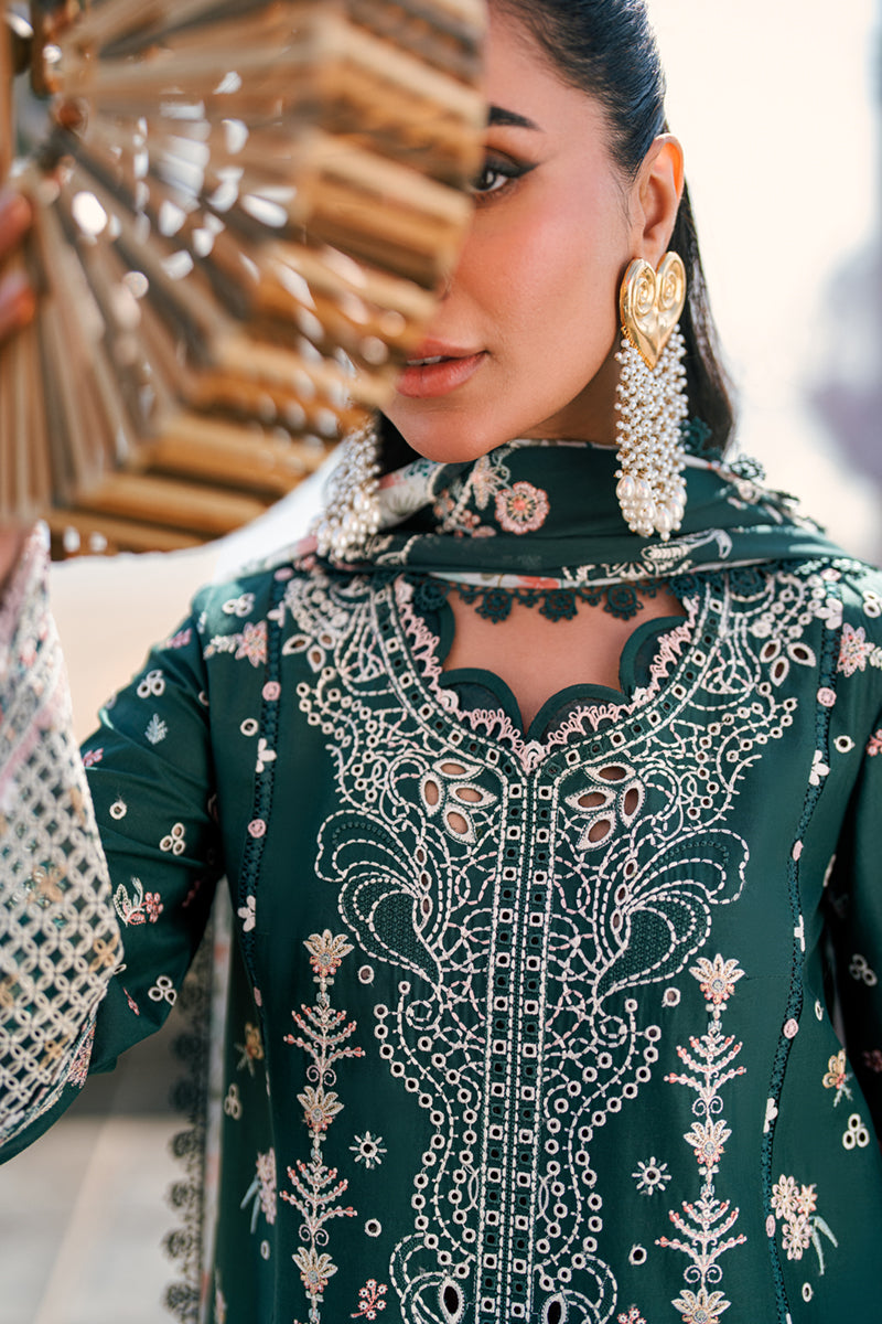 Qalamkar | 3 Piece Unstitched Chikankari Embroidered Lawn with Chiffon Dupatta | FK-13 ELIZA