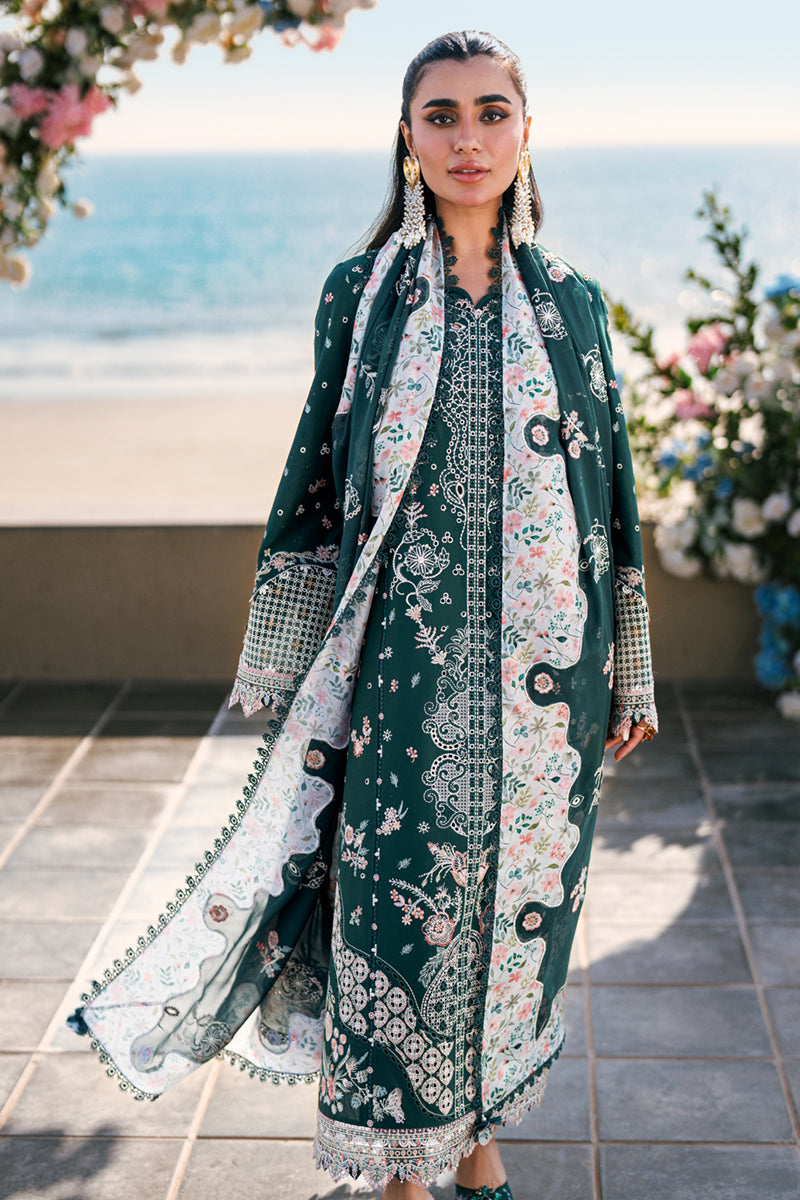 Qalamkar | 3 Piece Unstitched Chikankari Embroidered Lawn with Chiffon Dupatta | FK-13 ELIZA