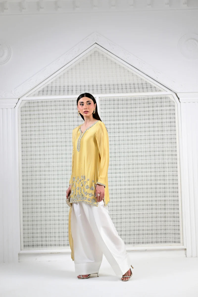 Huma Mistry | 3 Piece Unstitched Embroidered Silk Suite | Butter Radiance
