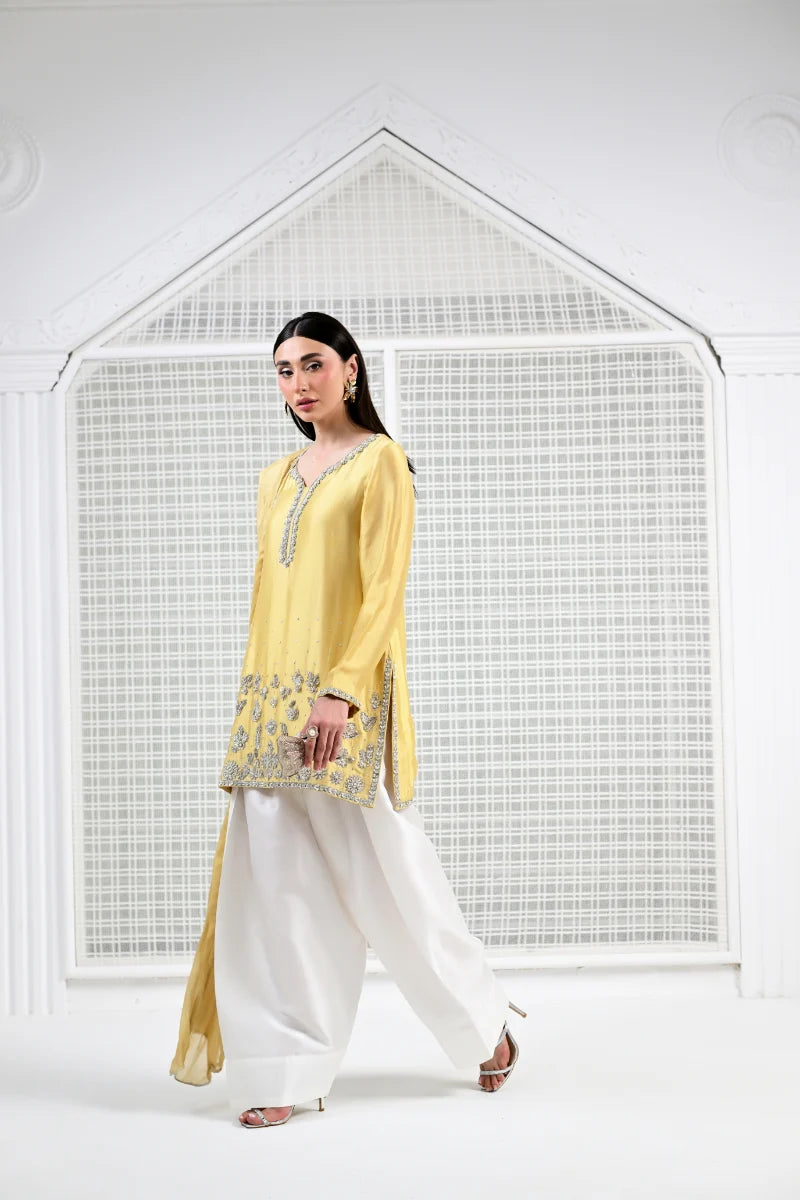 Huma Mistry | 3 Piece Unstitched Embroidered Silk Suite | Butter Radiance