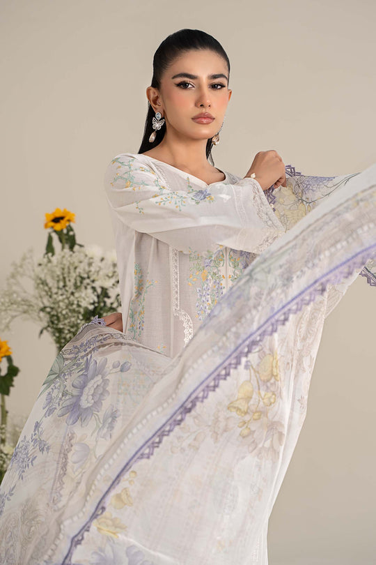 Maria B. | 3 Piece Unstitched Embroidered Self Jacquard Lawn Suit | DW-EF25-49