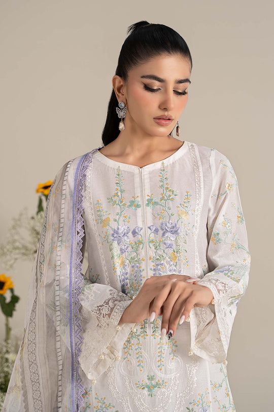 Maria B. | 3 Piece Unstitched Embroidered Self Jacquard Lawn Suit | DW-EF25-49
