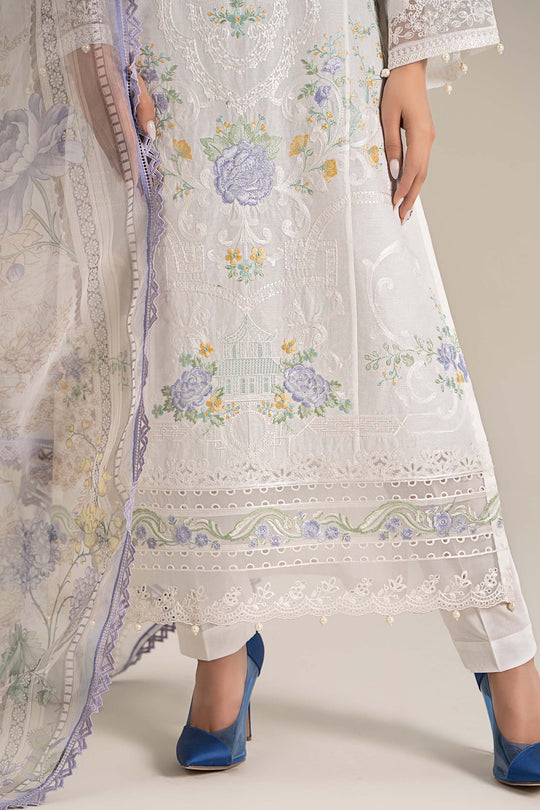 Maria B. | 3 Piece Unstitched Embroidered Self Jacquard Lawn Suit | DW-EF25-49