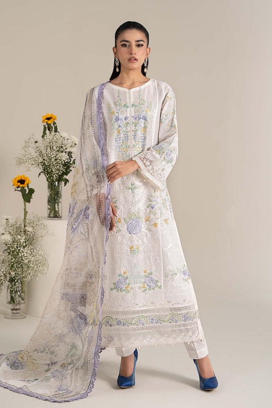 Maria B. | 3 Piece Unstitched Embroidered Self Jacquard Lawn Suit | DW-EF25-49