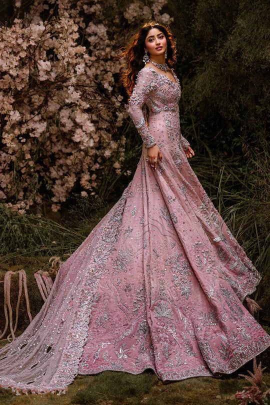 Maria B. | 3 Pice Unstitched Embroidered Long Tail Gown | Ambre